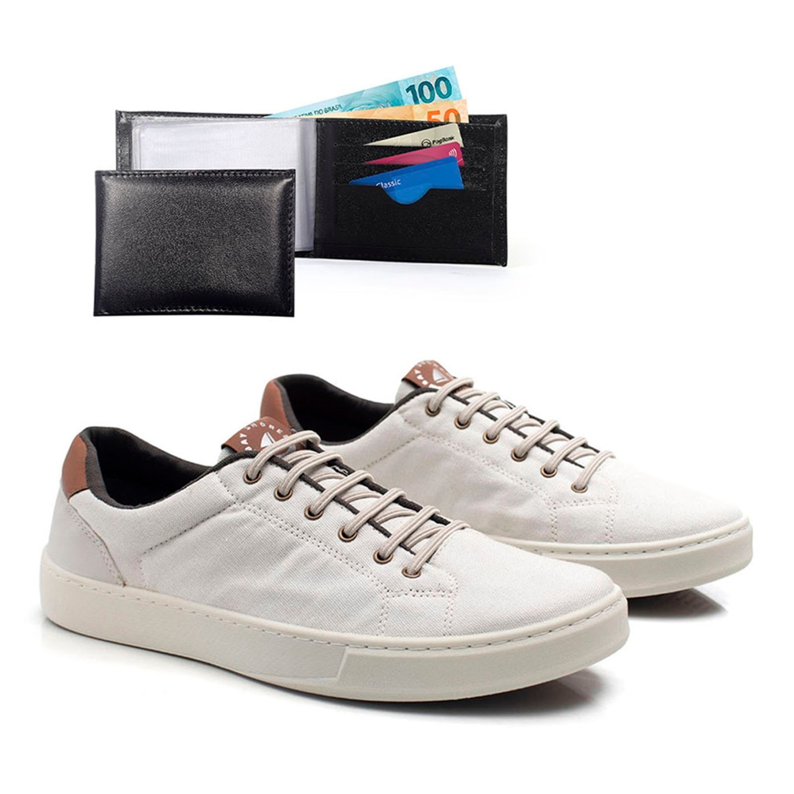 Imagem principal Sapatênis Masculino Épico Conforto Caminhar Dia a Dia Areia Kit Com Carteira ÉPICO CALÇADOS bege