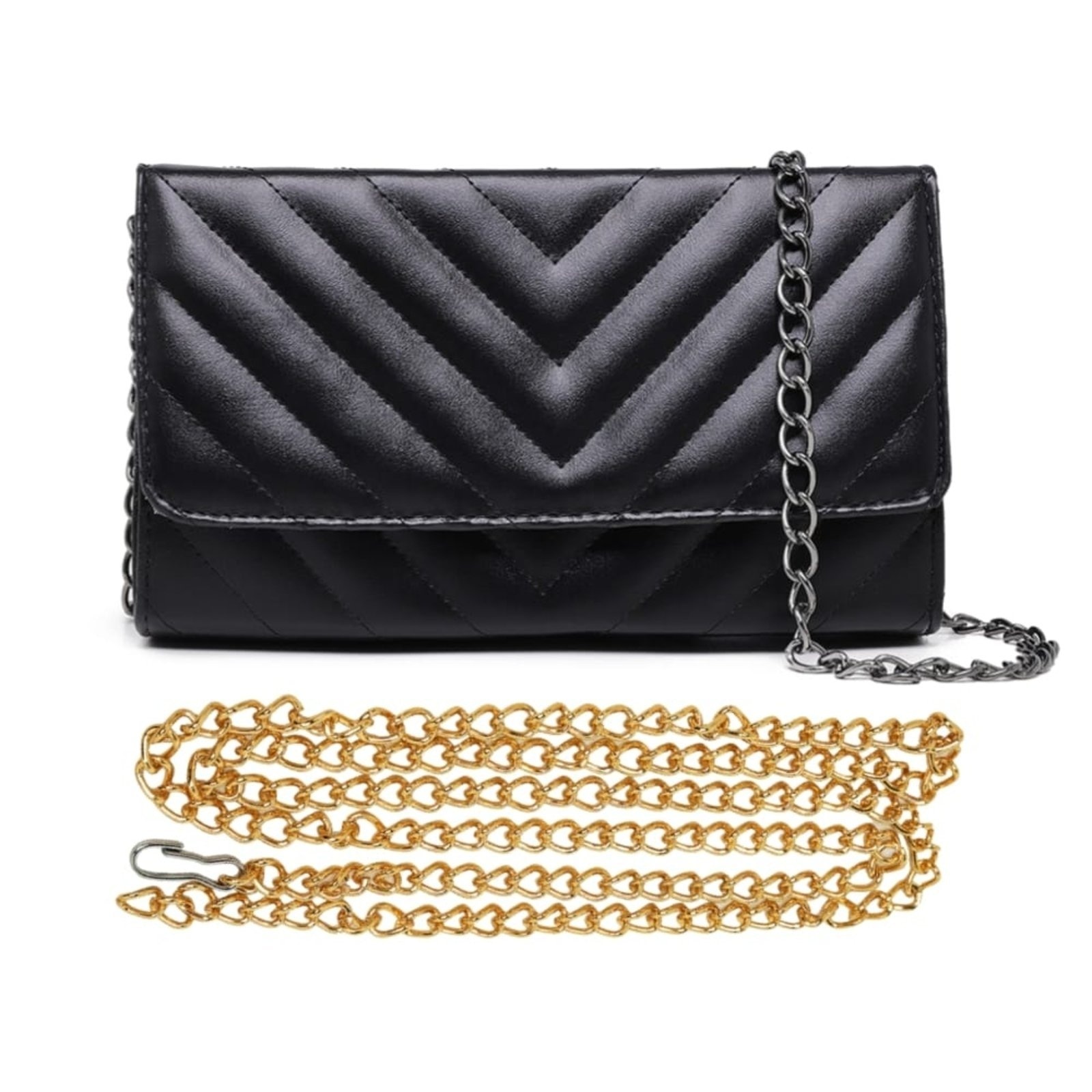 Imagem principal Bolsa Clutch Carteira Preta De Mão E Ombro 2 Alças Removíveis Moda Feminina Festa Elegante CARMELO SHOES preto