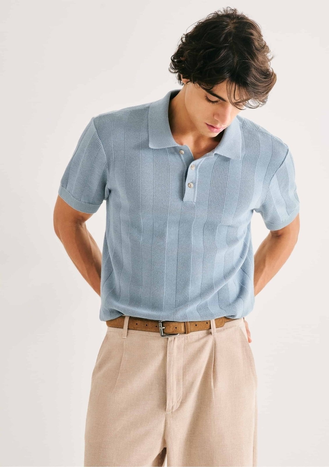 Imagem principal Polo Masculina em Tricô Texturizado Hering azul