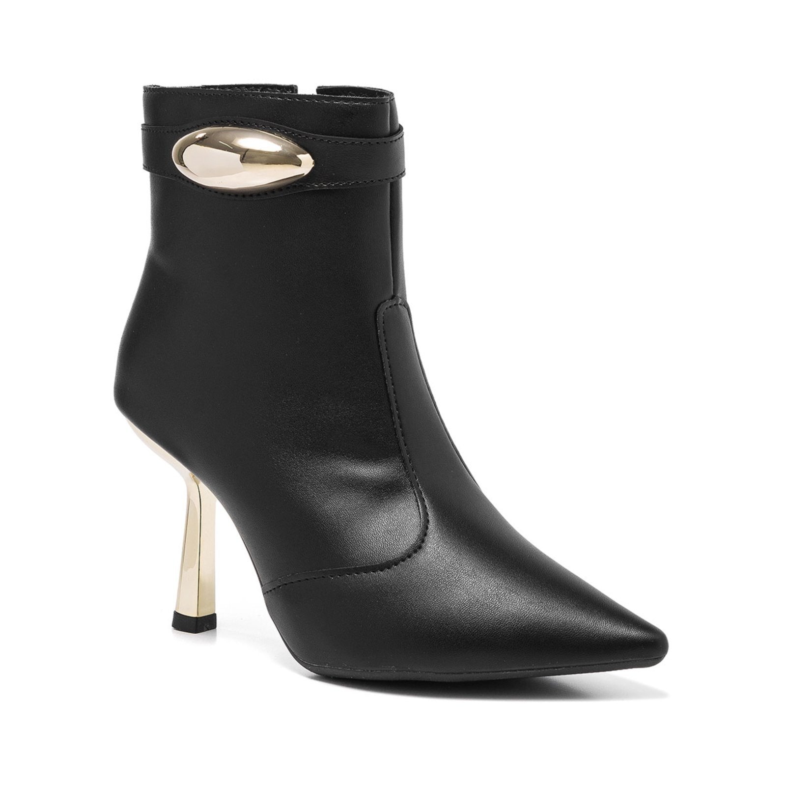 Imagem principal Bota Feminina Stessy Shoes Cano Curto Bico Fino Salto Metalizado Lesma Preta Stessy Shoes preto