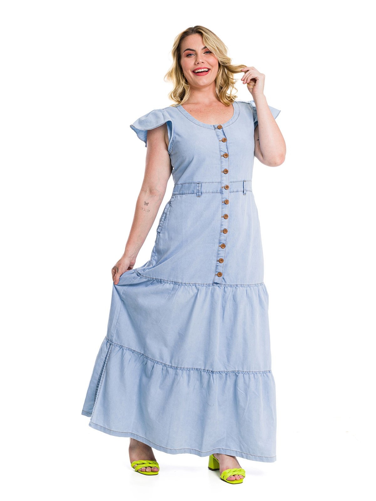 Imagem principal Vestido Longo Restrito Jeans com Mangas e Botões CLARO Restrito Jeans azul