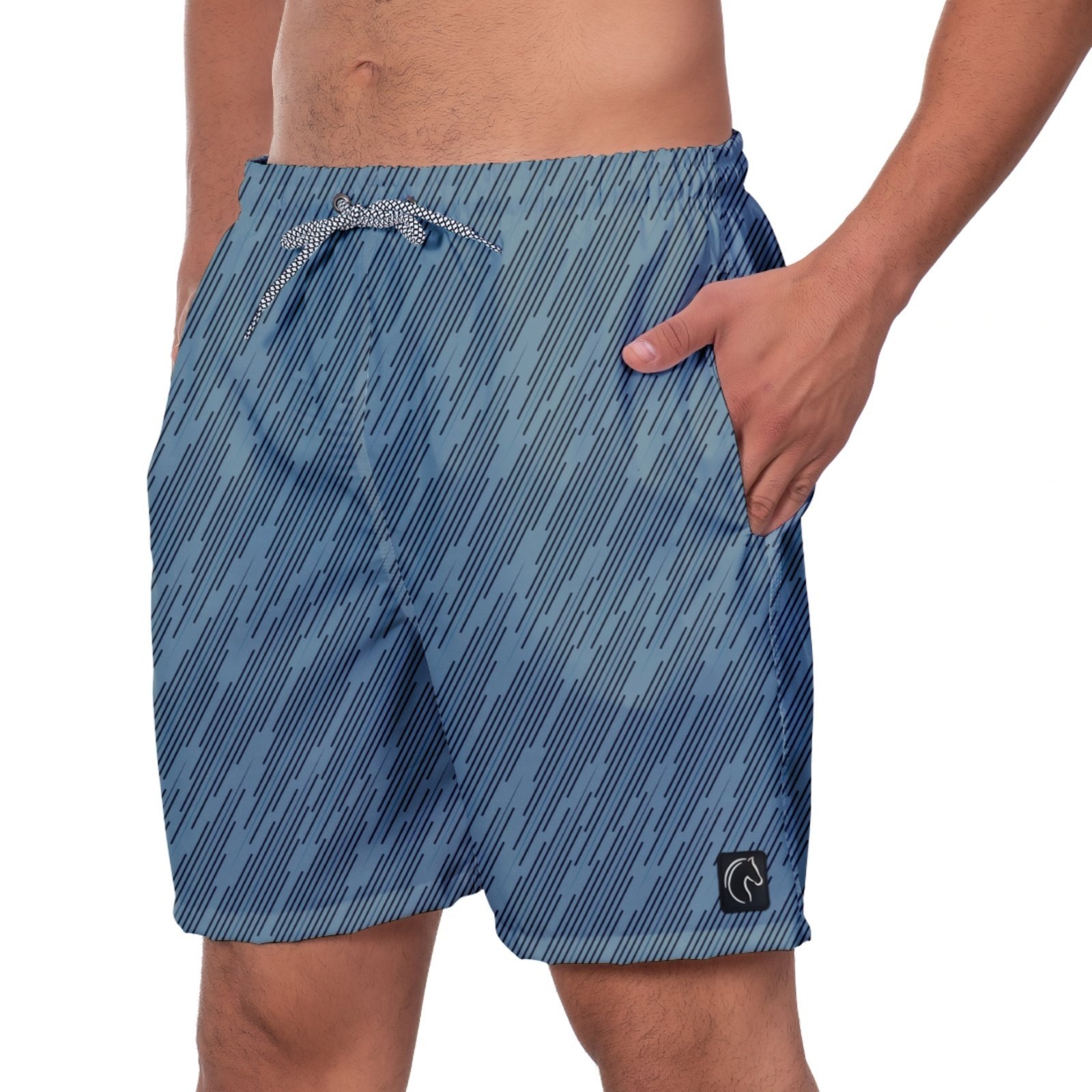 Imagem principal Short Praia Premium Masculino Academia Fitness Caminhada Riscado Azul Estampado Moda Ajustável Esporte Estilo Conforto W2 W2 STORE cinza/estampado azul