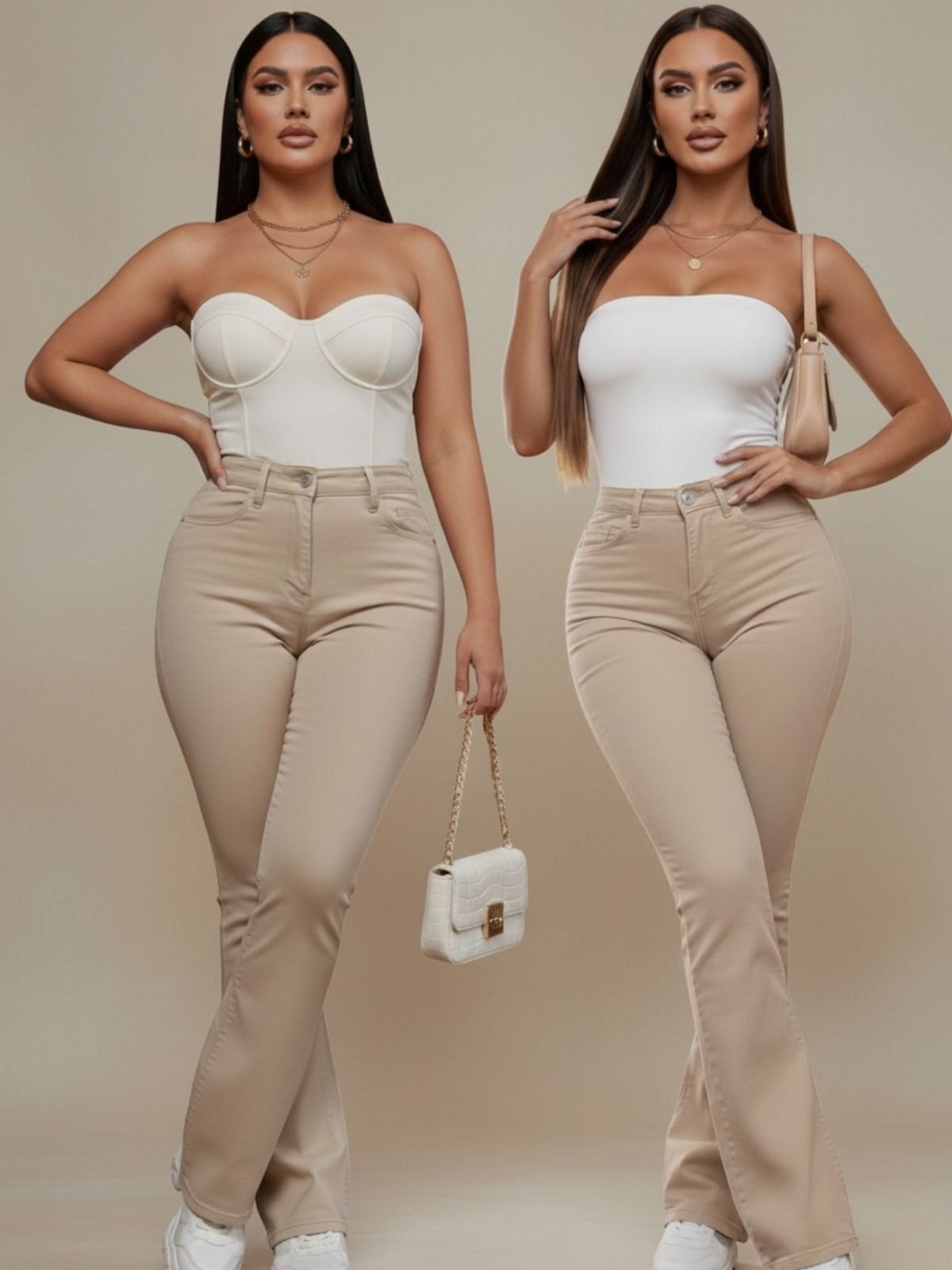 Imagem principal Calça Flare Tex Jeans Bootcut Sarja Acetinada com Elastano TEX JEANS bege