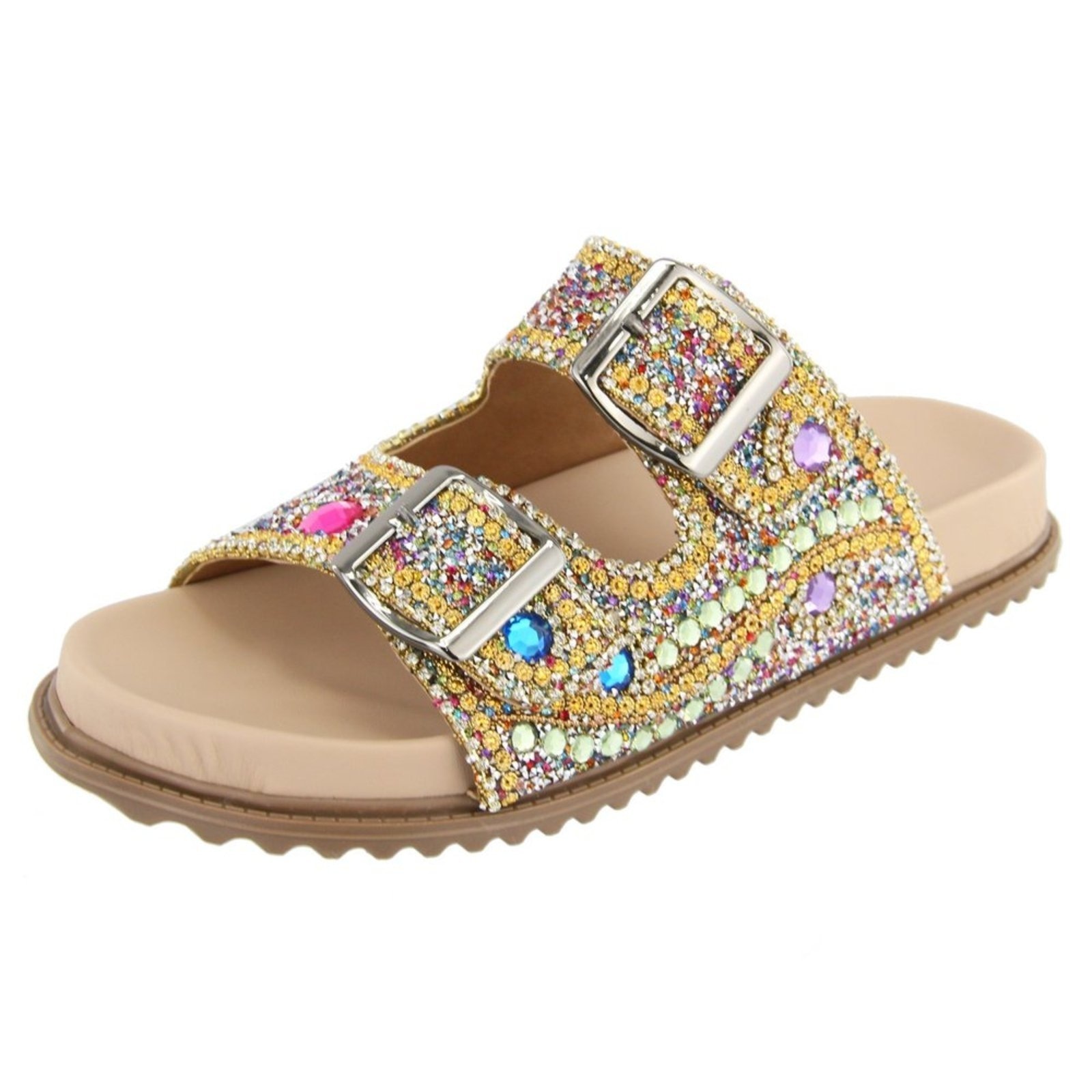 Imagem principal Papete Rasteira Feminina Paula B Em Pedraria Feita A Mão Com Strass E Miçangas Pamilha Confort PAULA B multicolor