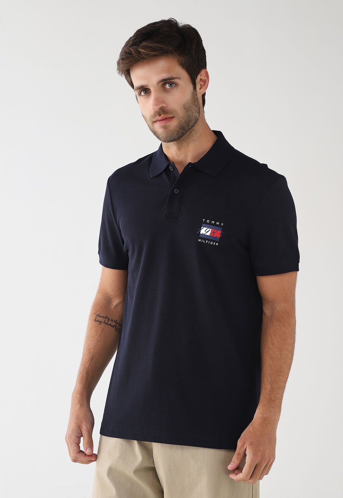 Imagem principal Camisa Polo Masculina Tommy Hilfiger Mercerized Pique Tommy Hilfiger azul marinho