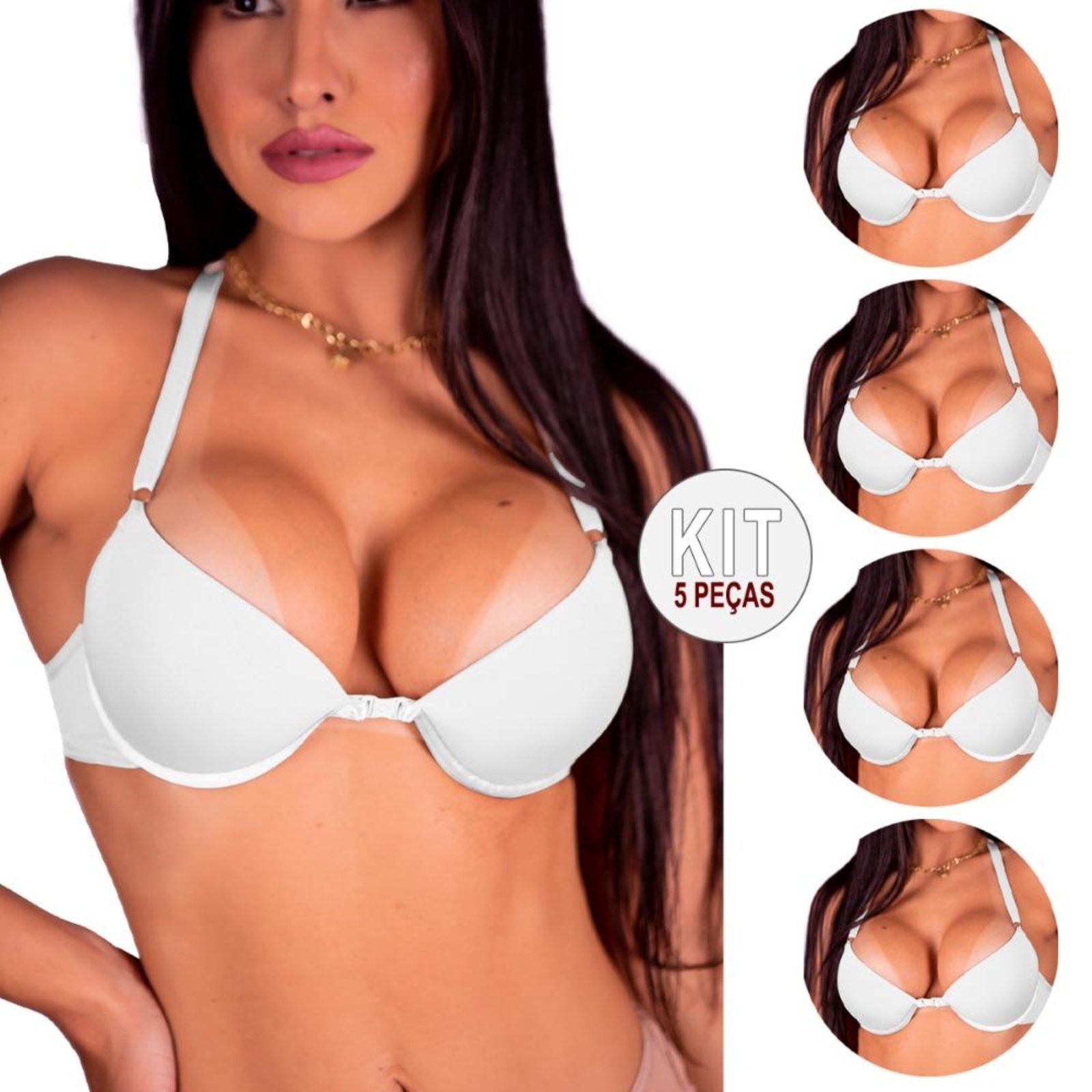 Imagem principal Kit 5 Soutien Sutiã Nadador Com Bojo SEM MARCA branco