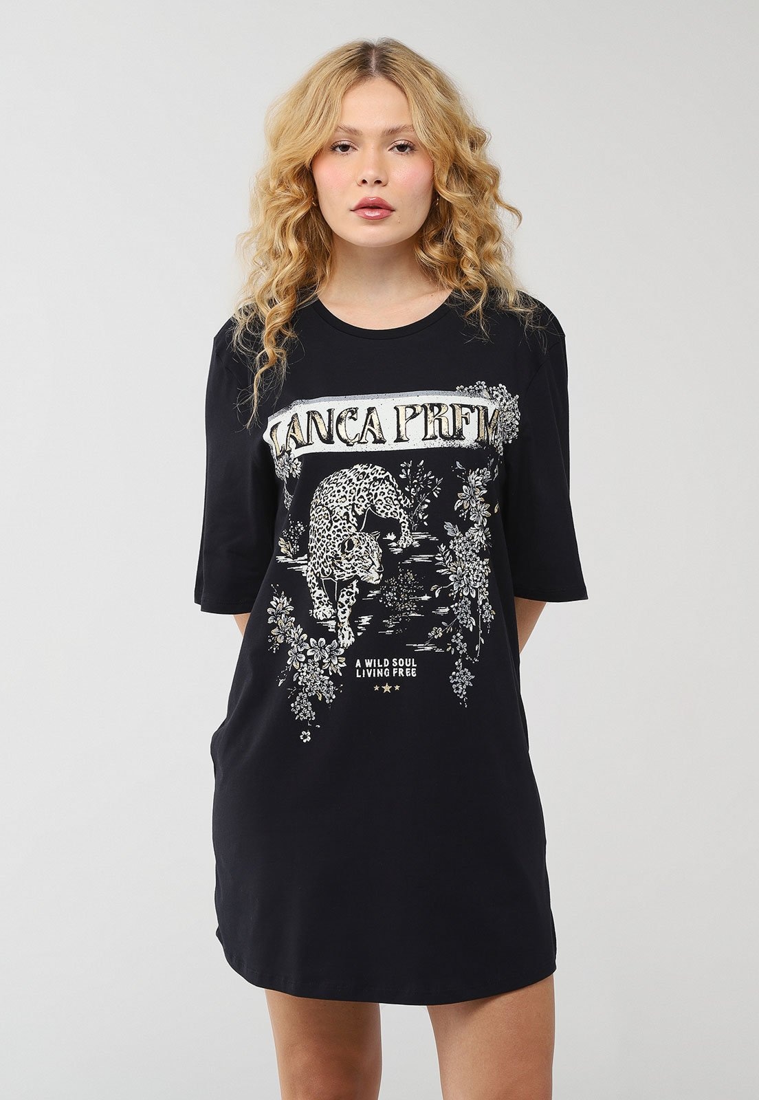 Imagem principal Vestido Feminino Lança Perfume Estampa Onça Lança Perfume preto