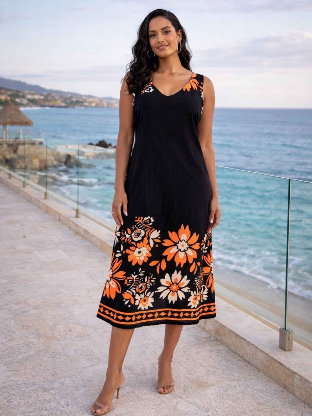 Imagem principal Vestido Estampado Floral Regata Moda Verão Casual Confortável Elegante Docce Mulher preto