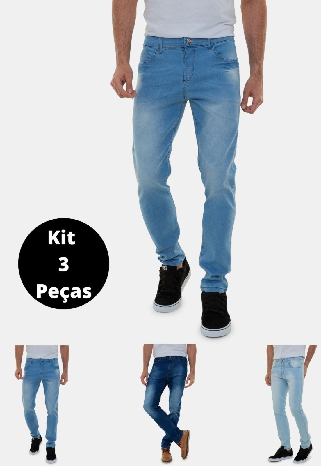 Imagem principal Kit 3 Calças Jeans Masculinas Lavagens Diferentes Claras Premium San Diego Versatti Jeans azul