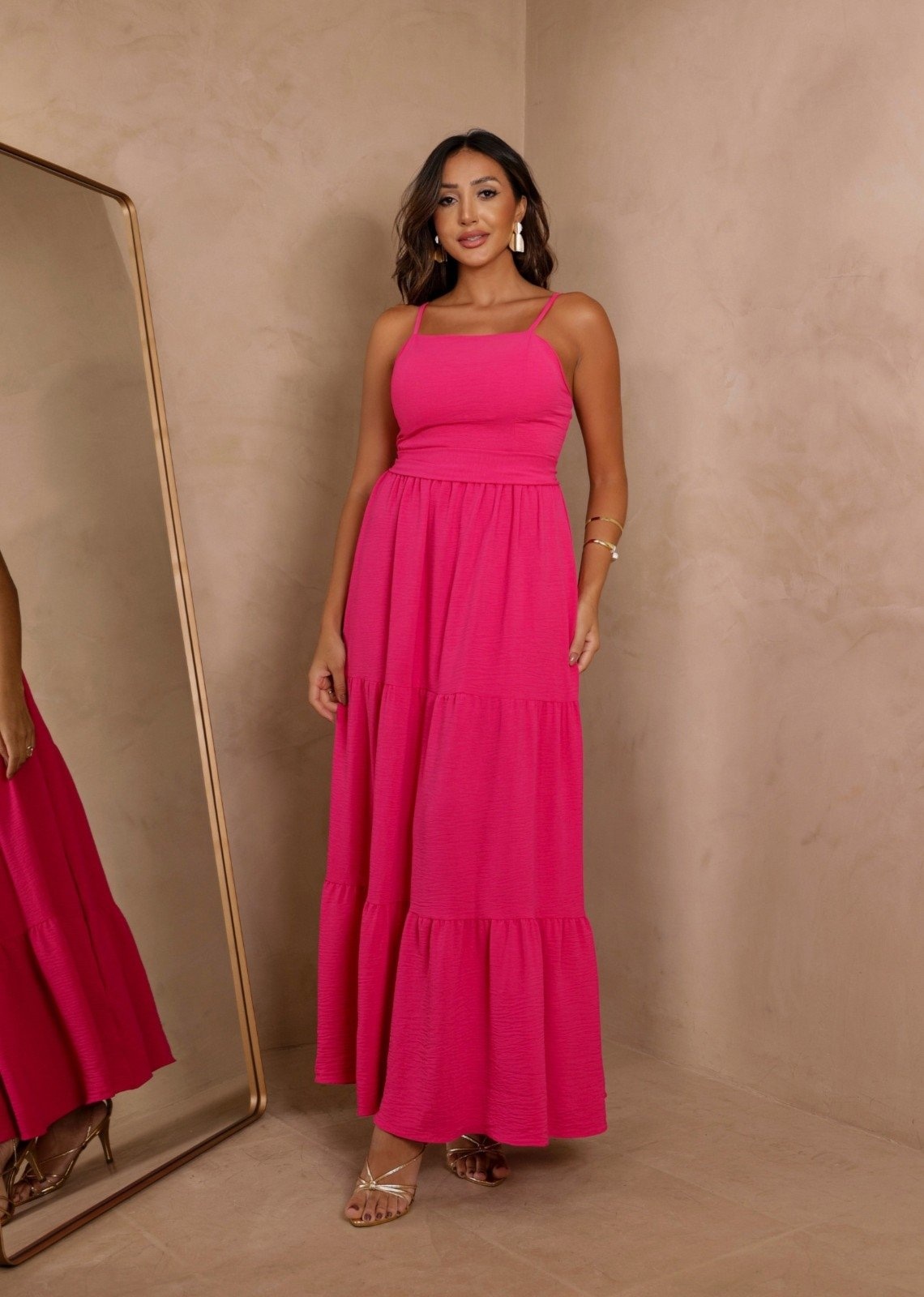 Imagem principal Vestido Alcinha Midi Liso Zamia Cia do Vestido Rosa Pink Cia do Vestido pink rosa