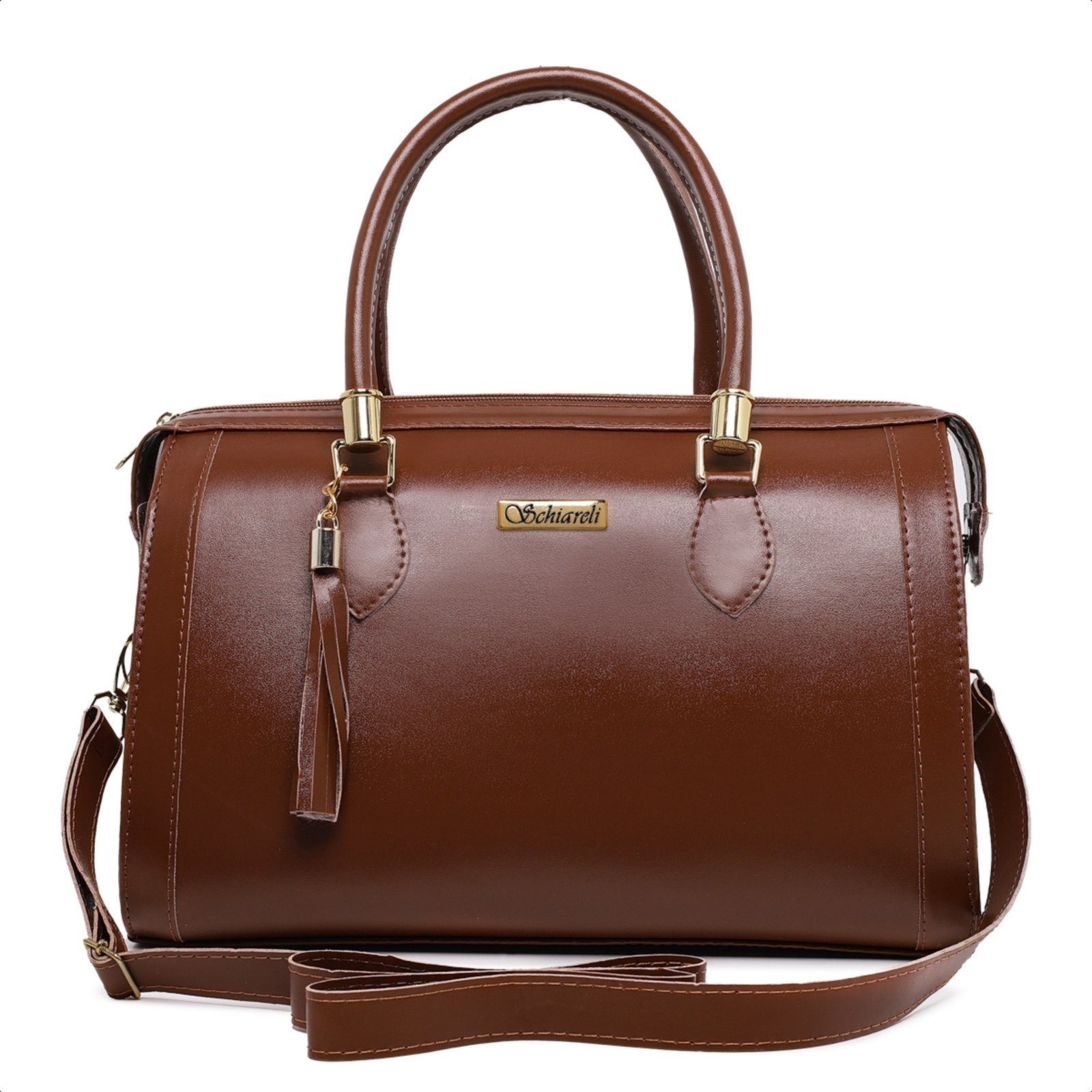 Imagem principal Bolsa Feminina Tira Colo Transversal Pequena Com Zíper 8130 luxo Casual Leve Schiareli caramelo/marrom