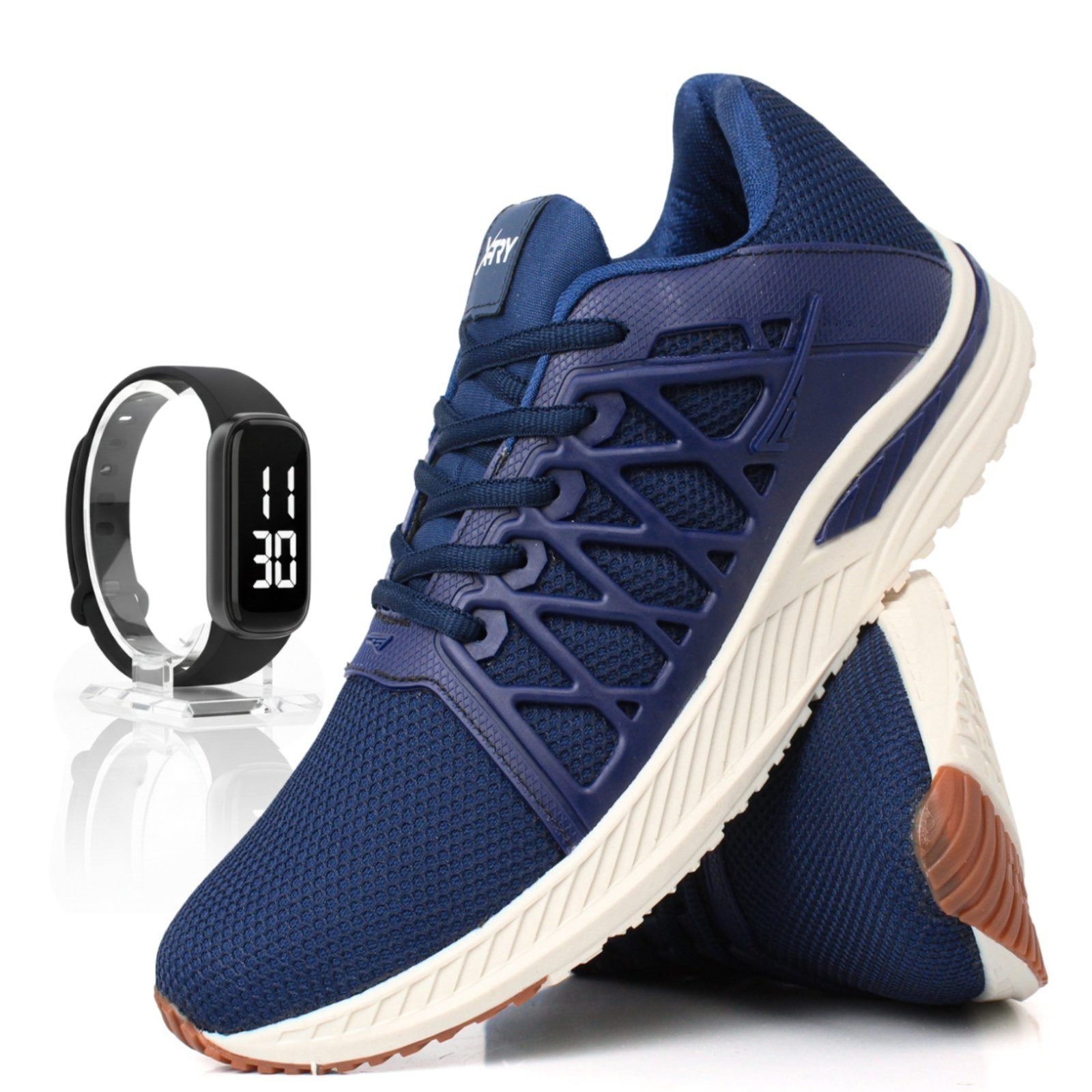 Imagem principal Tênis Corrida Masculino Academia Running Marinho Confortável Treino + Relógio Kit Sapatofran azul