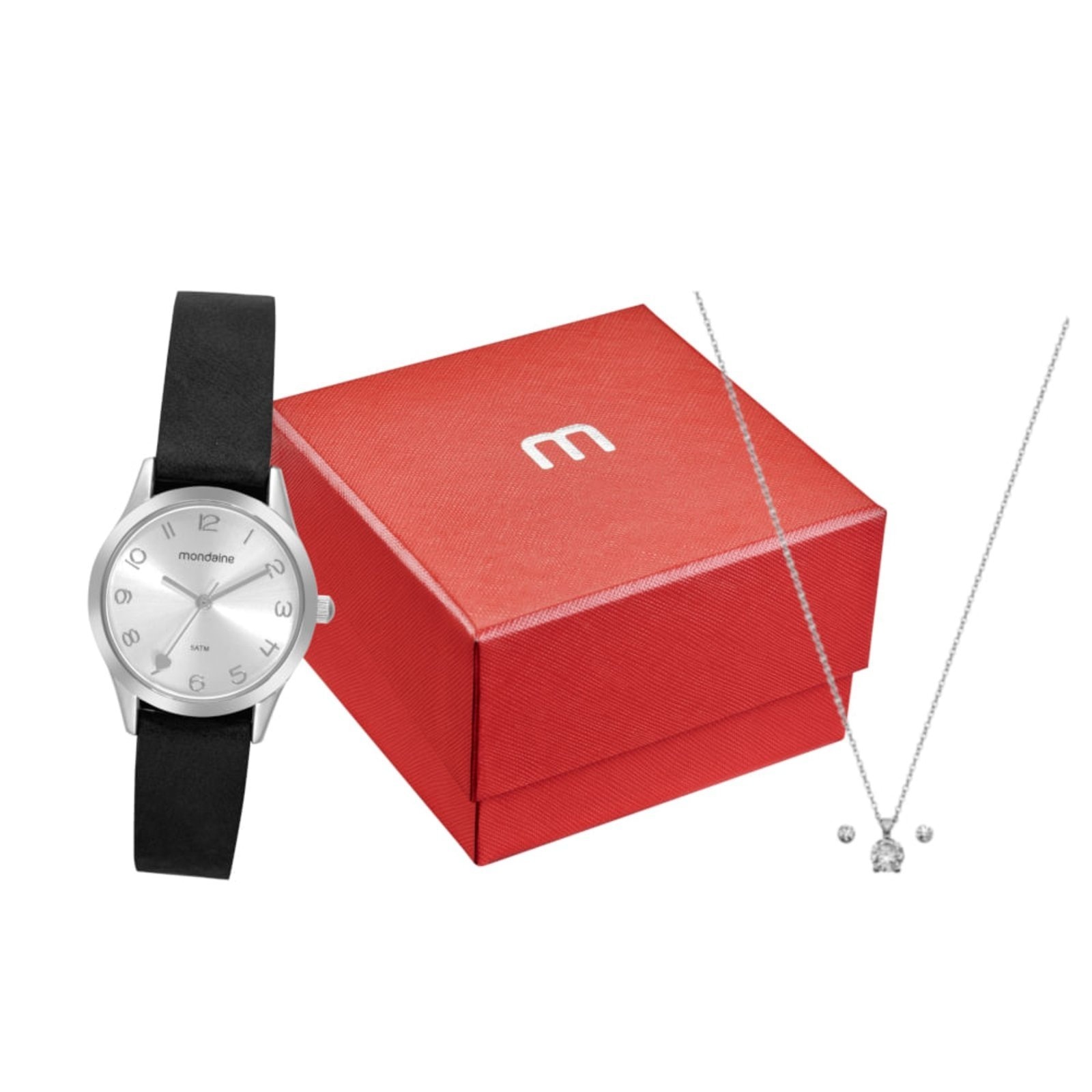 Imagem principal Kit Relógio Feminino Com Semijoias Ponto de Luz Mondaine prata