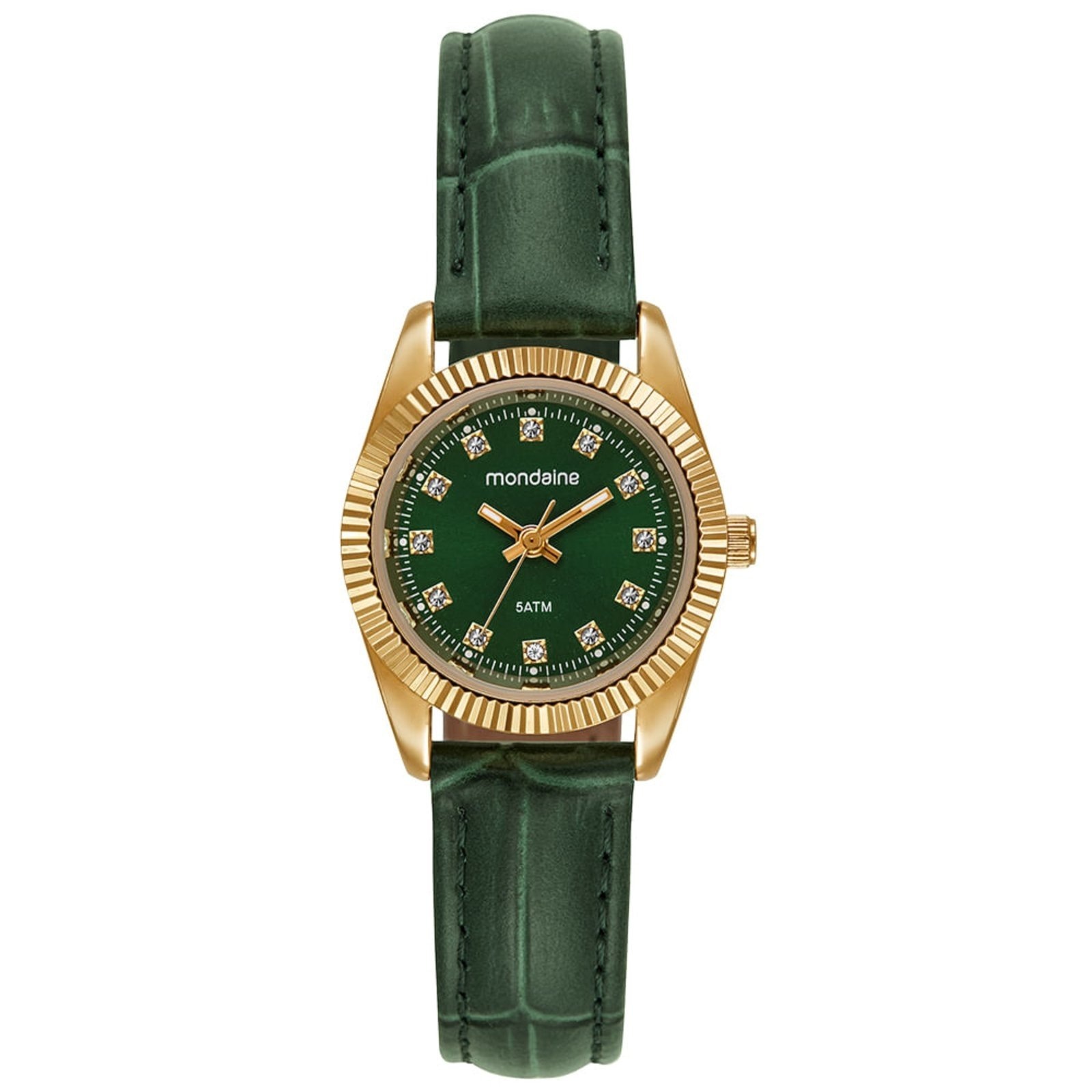 Imagem principal Relógio Feminino Caixa Pequena Couro Dourado e Mondaine verde