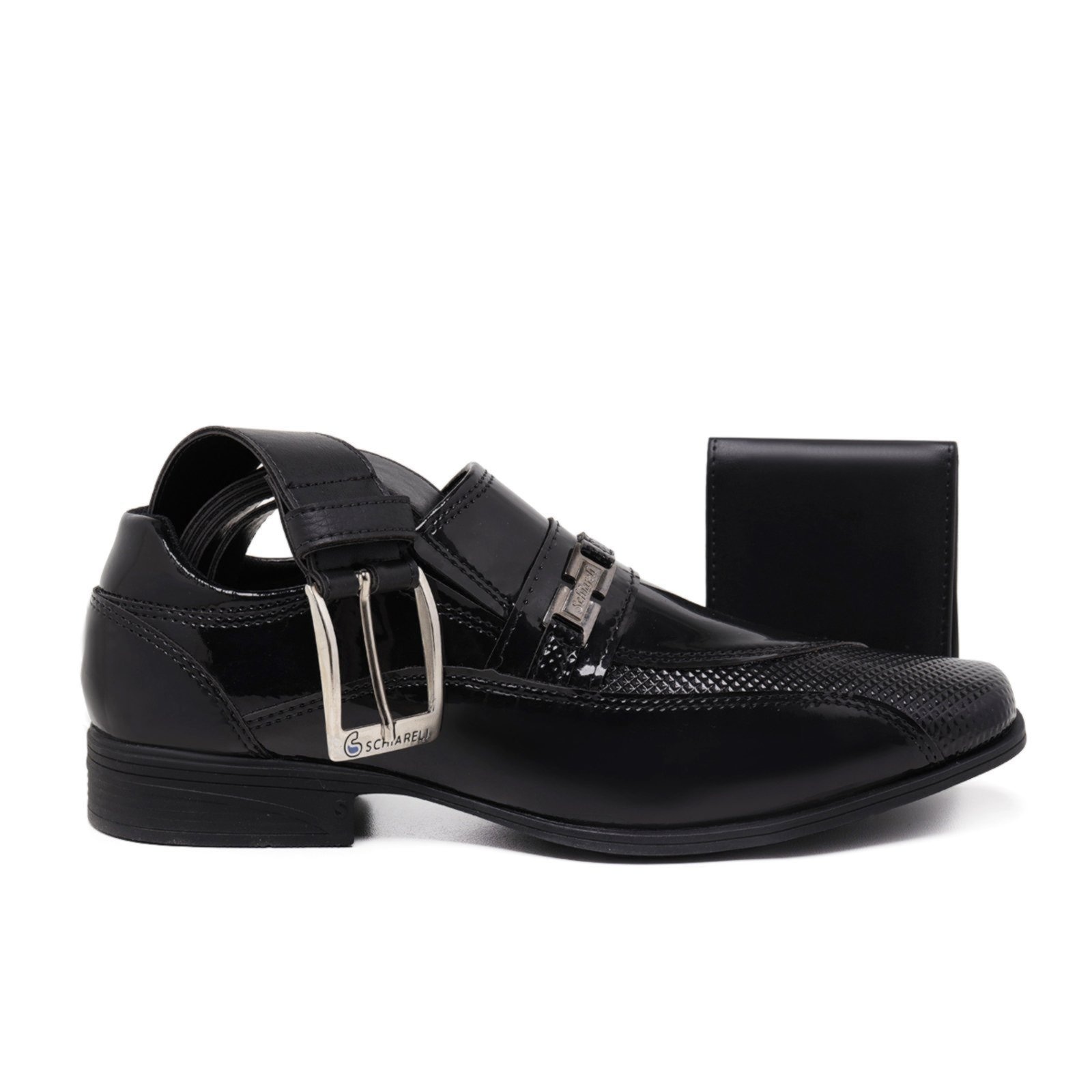 Imagem principal Kit Sapato Social Masculino Para Trabalhar + Cinto + Carteira Casamento Verniz Calce Fácil 835 Verniz Schiareli preto