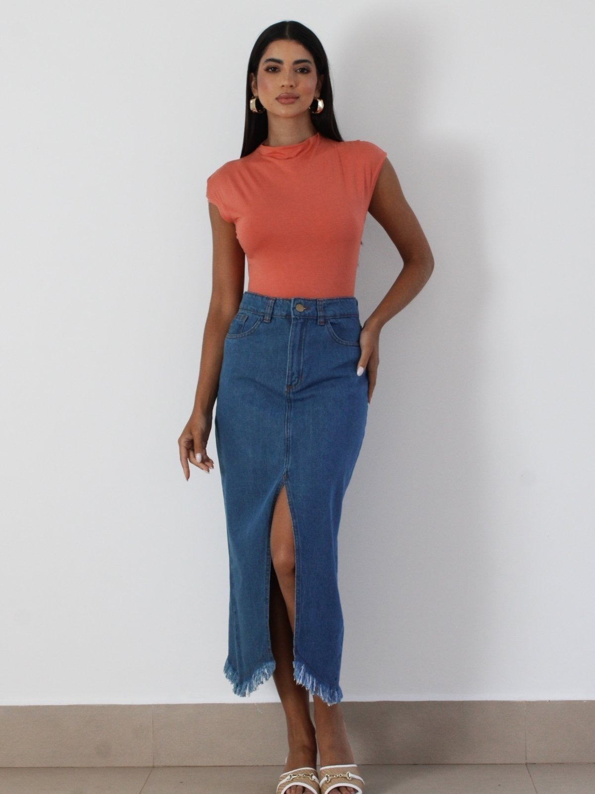 Imagem principal Saia Midi Novah Store c/ Fenda Azul Novah Store jeans azul