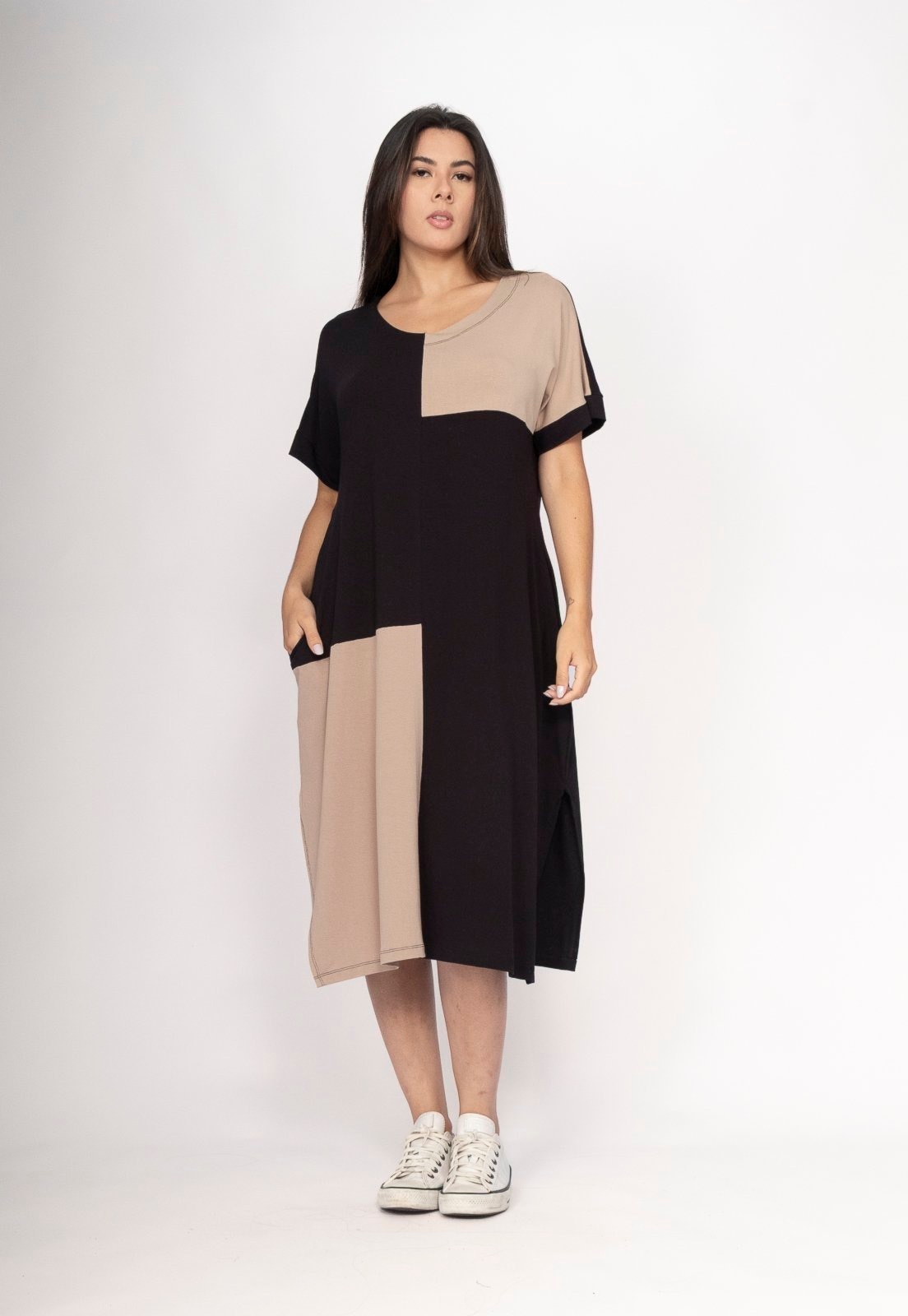 Imagem principal Vestido CabanaFee Terra Serena Midi Plus Areia Mineral e Cabanafree preto