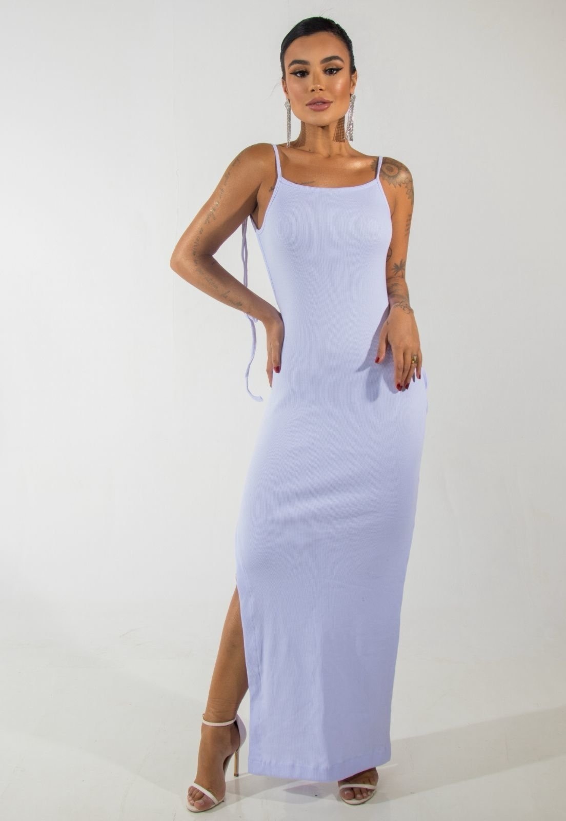 Imagem principal Vestido Longuete Frente Única Tubinho Canelado Zyla Cia do Vestido branco