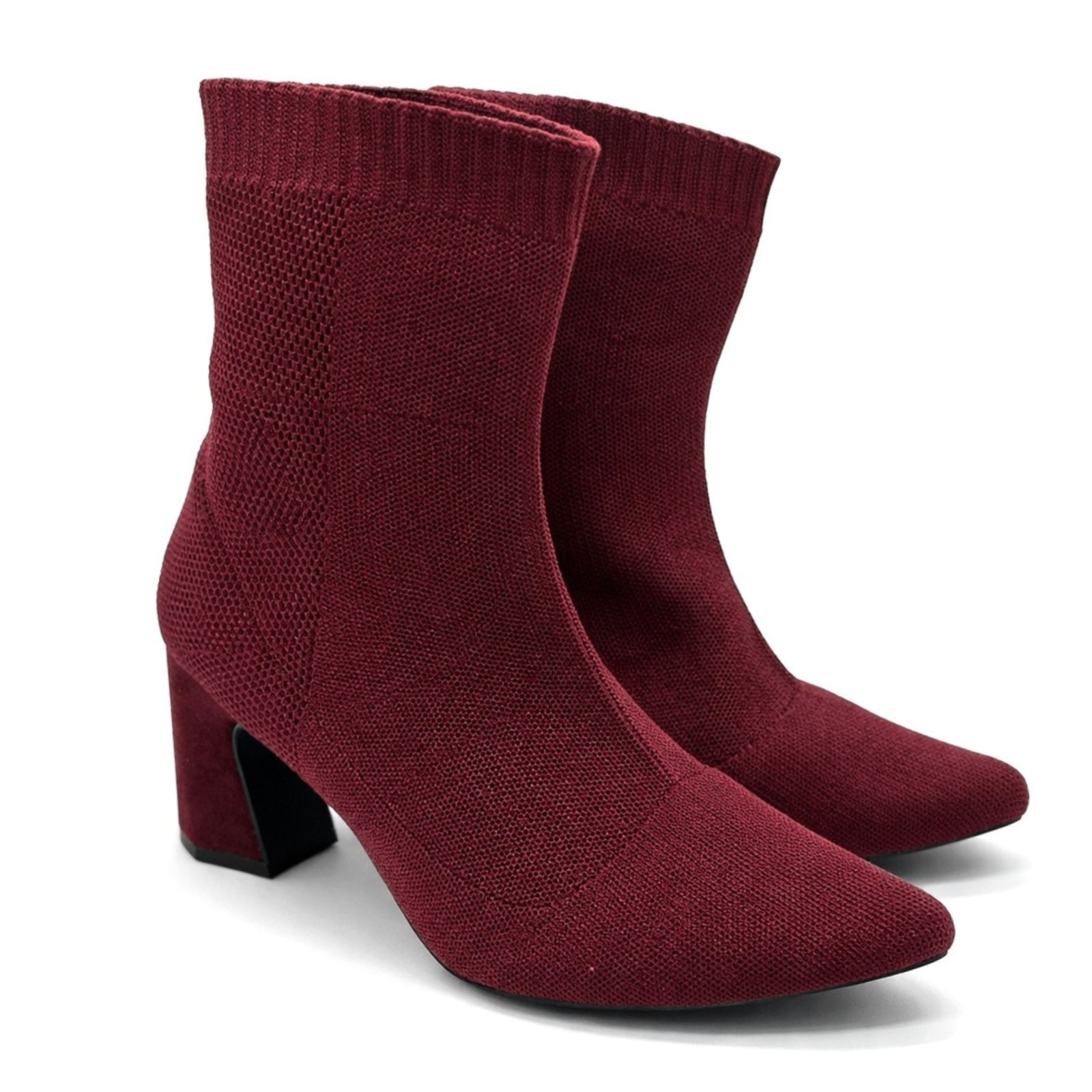 Imagem principal Bota Meia Feminina Cano Curto Salto Grosso Sete Sales 184000 Sete Sales vinho