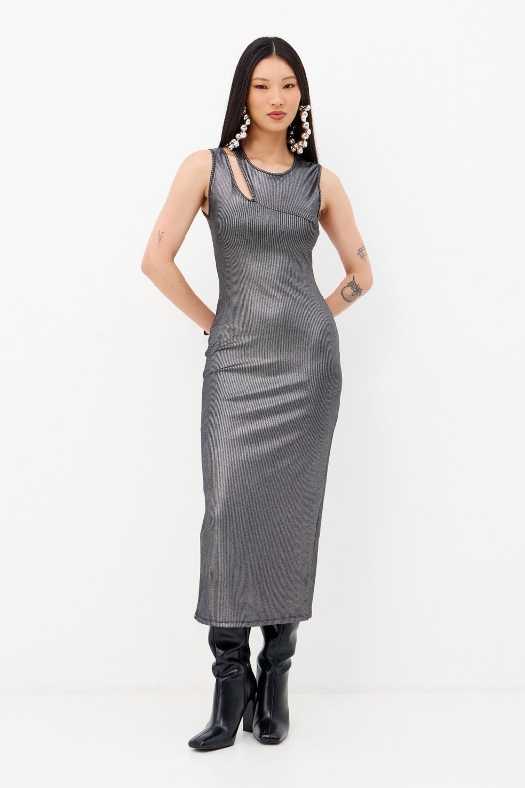 Imagem principal Vestido Canelado Efeito Metal Feminino Inblanche grafite