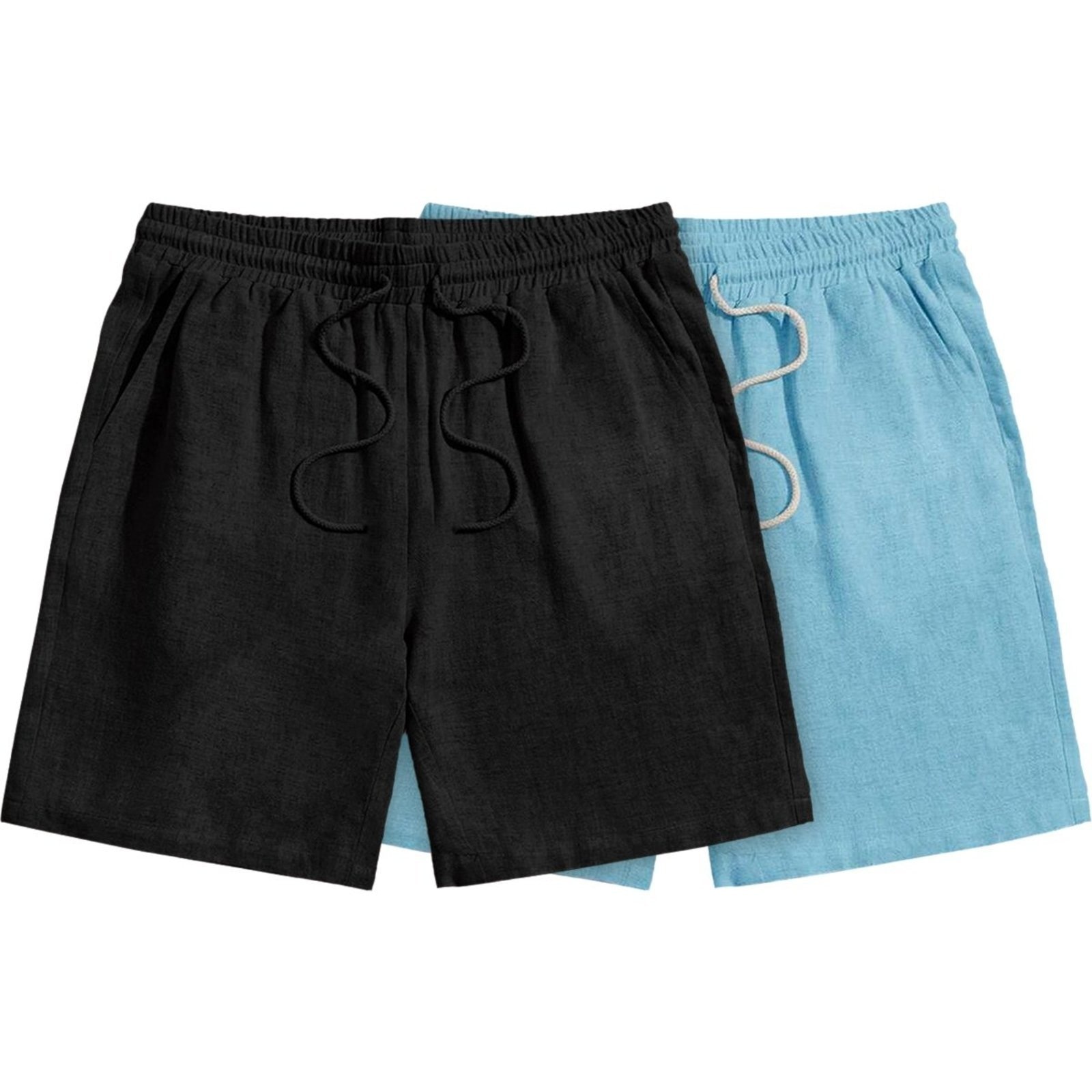 Imagem principal Kit 2 Bermuda Short Linho Premium Masculino Mauricinho Moda Praia - Preto + Genuine azul