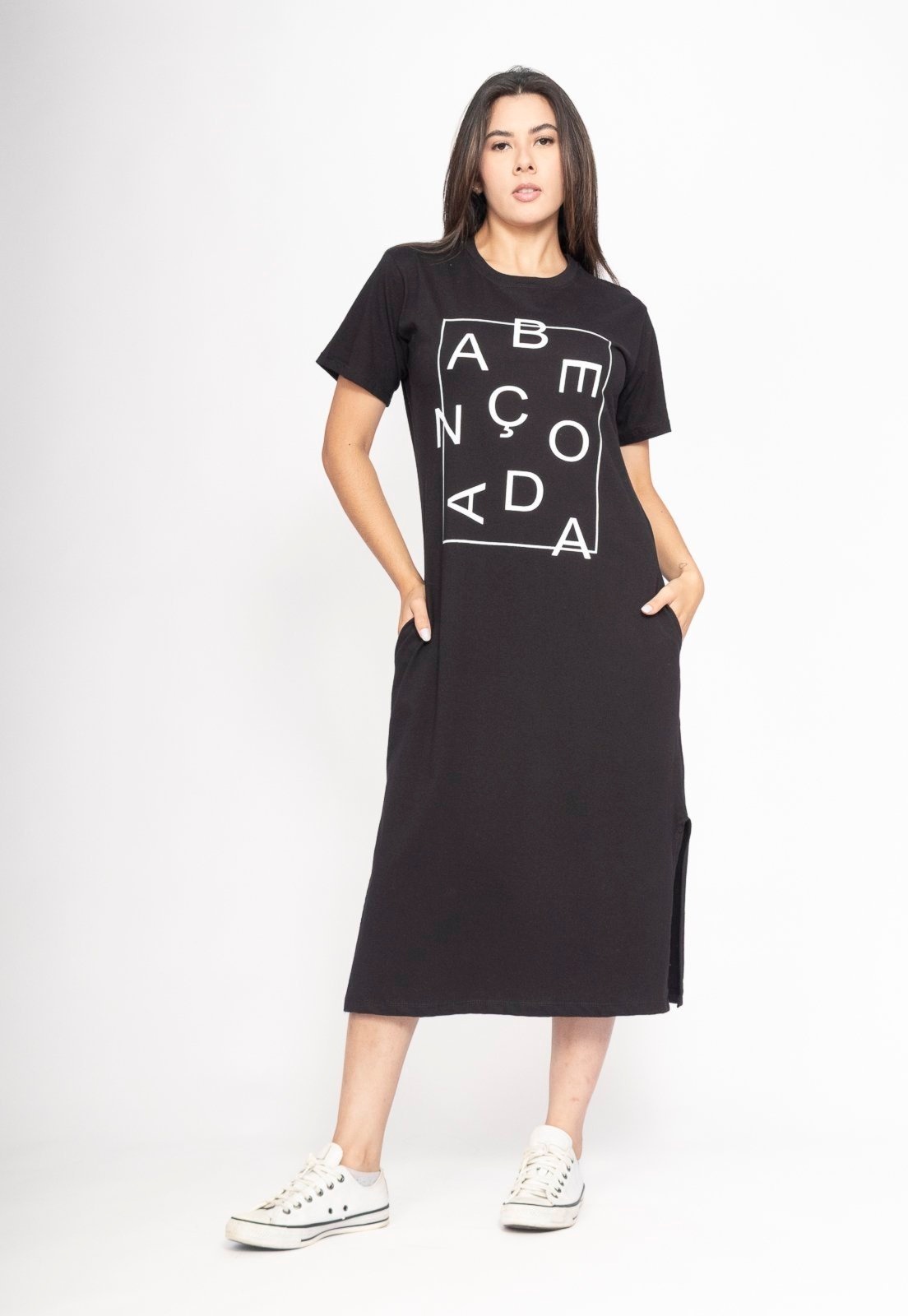 Imagem principal Vestido CabanaFree Midi Algodão Manga Curta Moda Evangélica Noite Amazônica Cabanafree preto