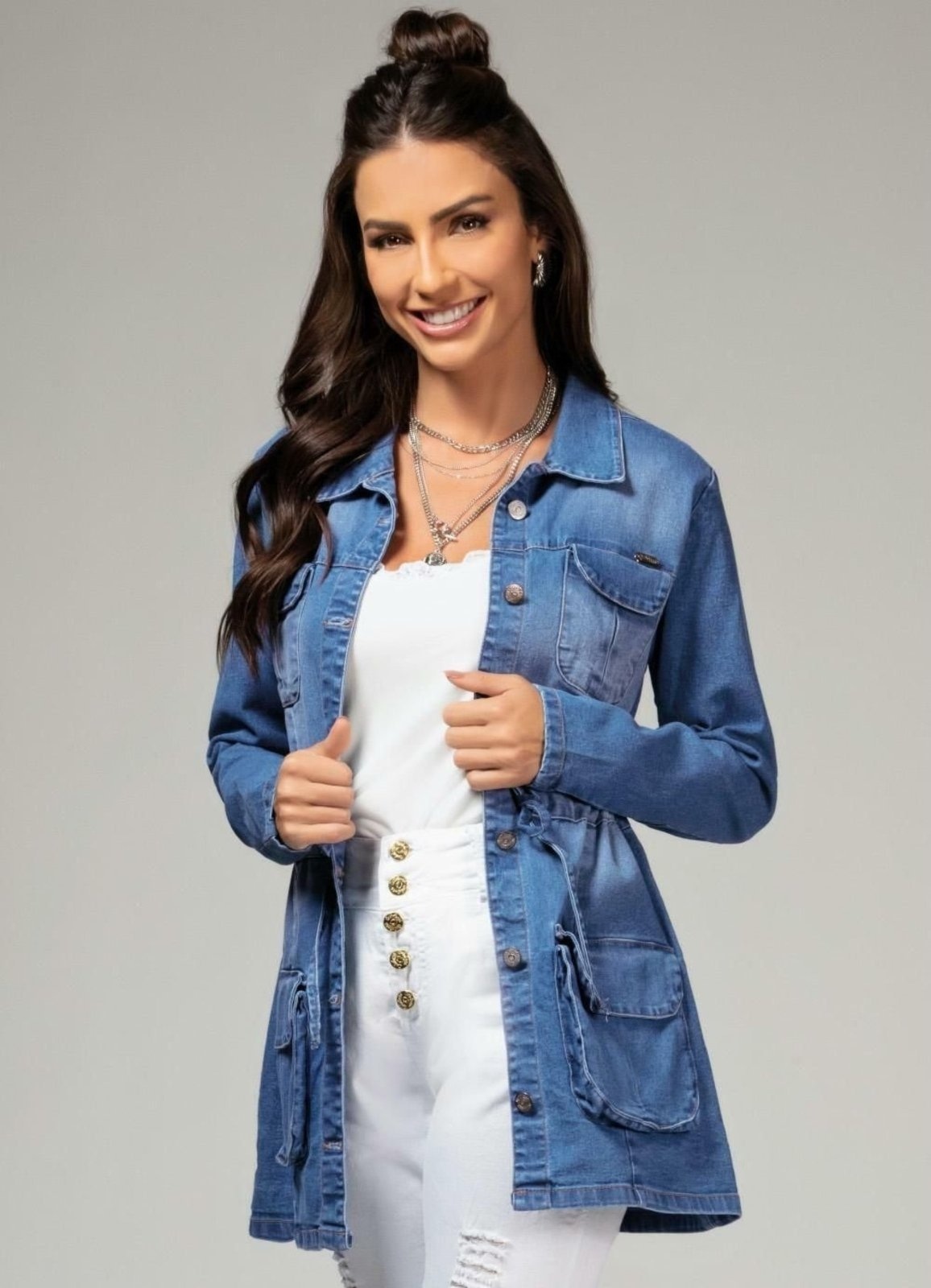 Imagem principal Parka Bolsos E Cordel Jeans Médio Colorido Quintess azul