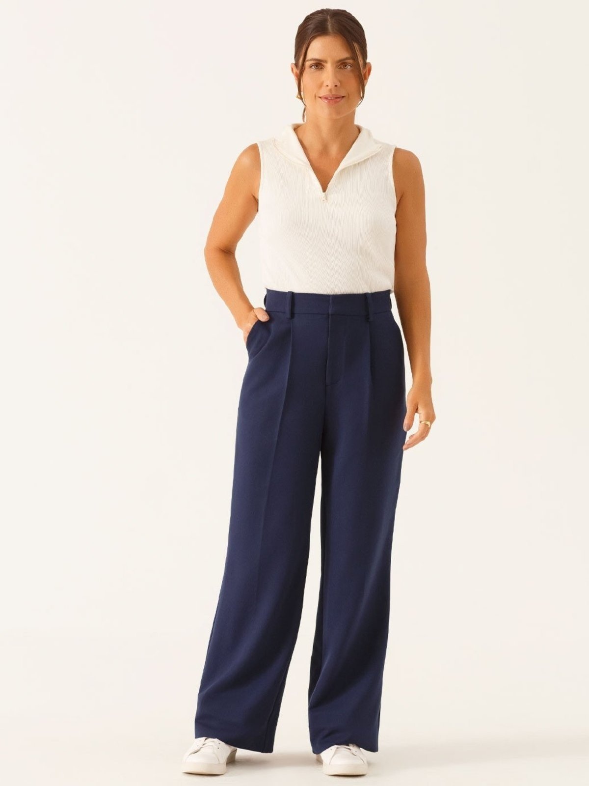 Imagem principal Calça Wide Leg de Alfaiataria em Viscose Marinho Natiele Principessa azul marinho