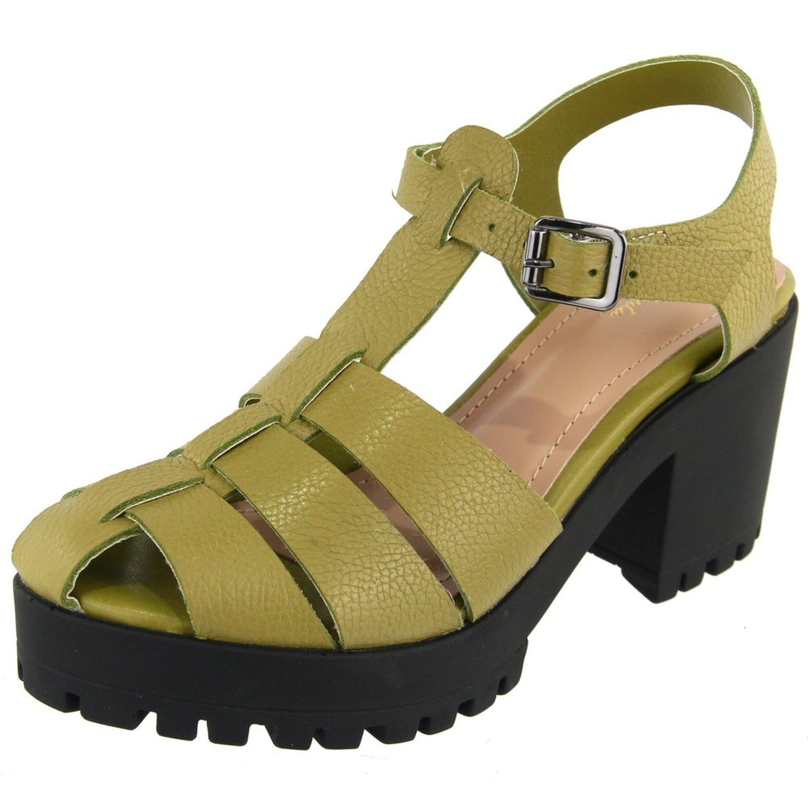 Imagem principal Sandália Feminina Tratorada em Couro Salto Bloco Tiras Maria Paula Kiwi MARIA PAULA verde oliva