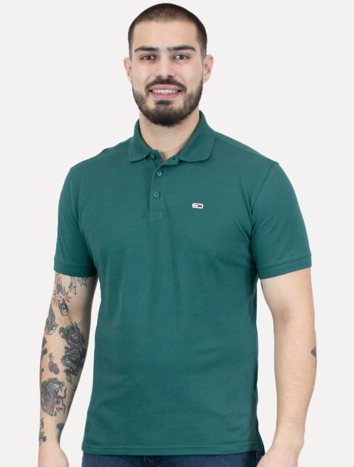Imagem principal Polo Tommy Jeans Masculina Piquet Regular Placket Escuro Tommy Jeans verde