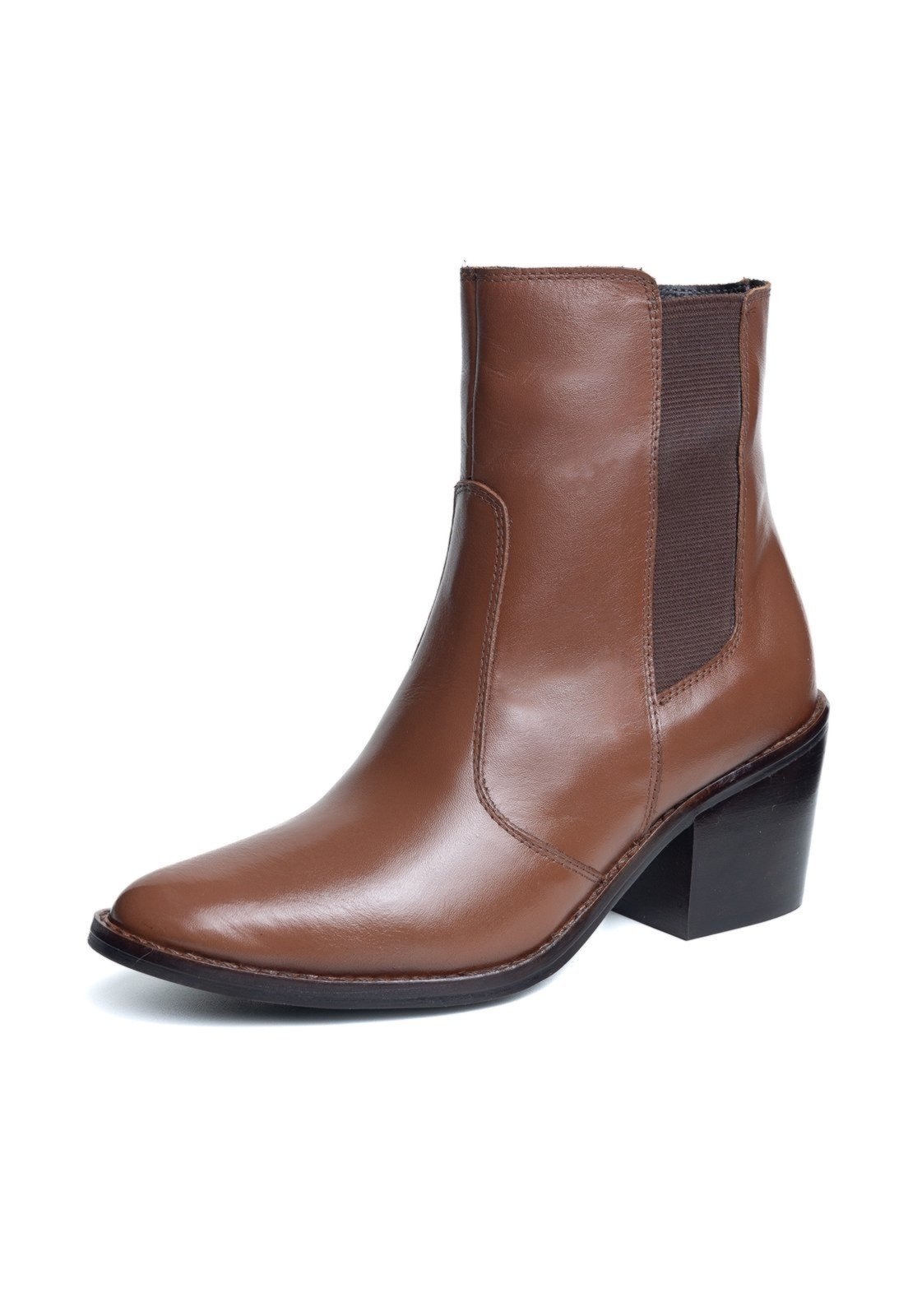 Imagem principal Bota Bico Fino Cano Curto Couro Conhaque TELLINI STORE caramelo