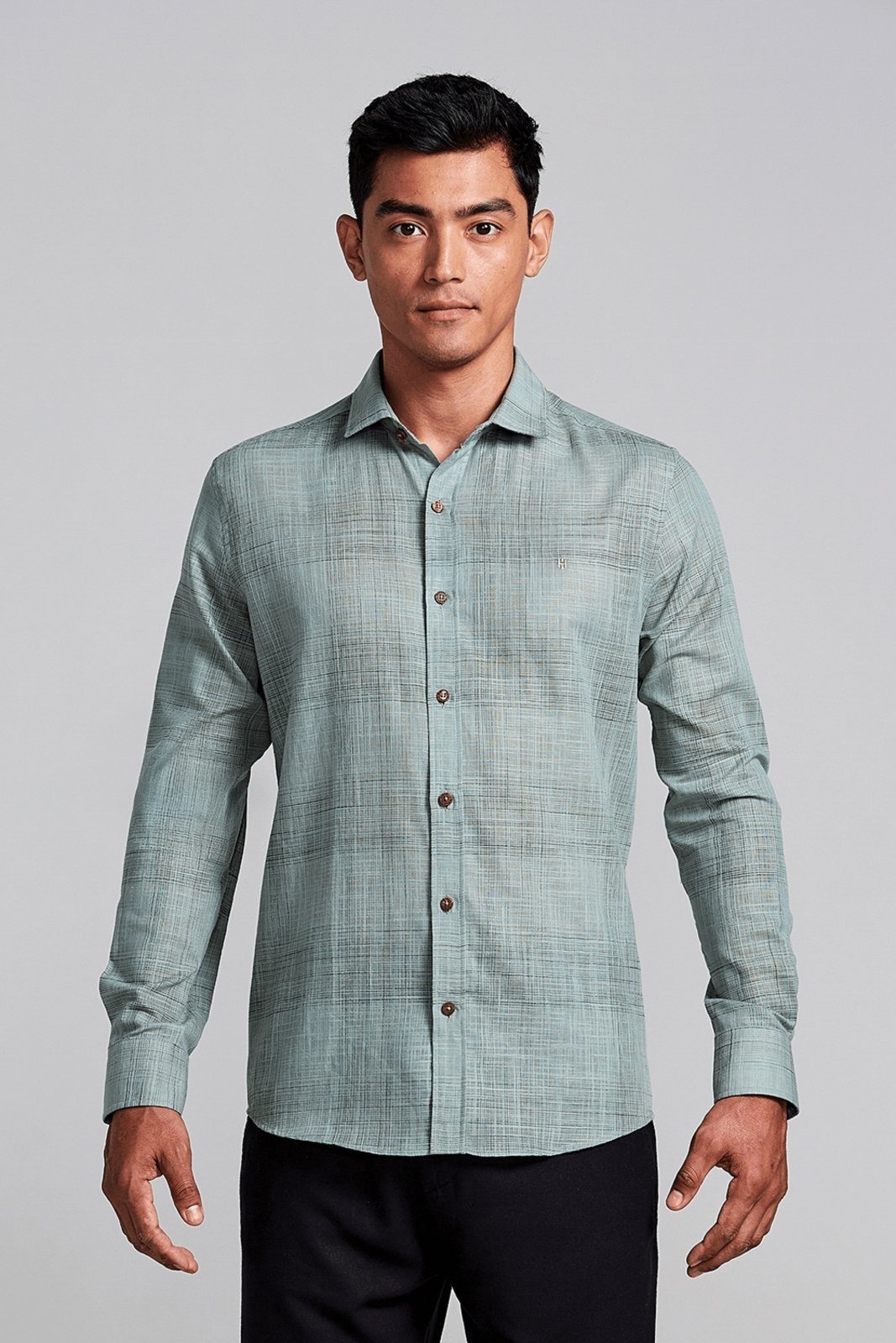 Imagem principal HIGHSTIL Camisa Slub Slim Fit Listrada HIGHSTIL verde
