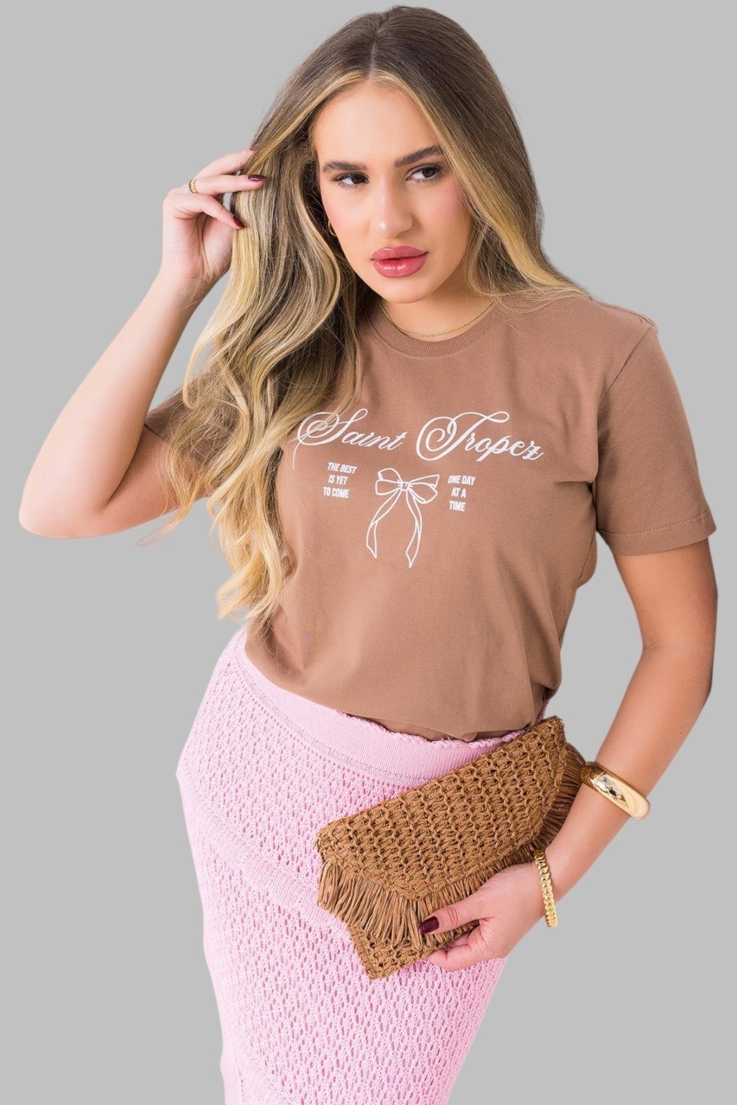 Imagem principal Camiseta Feminina Cianitas Estampa Laço Saint Tropez Cianitas marrom
