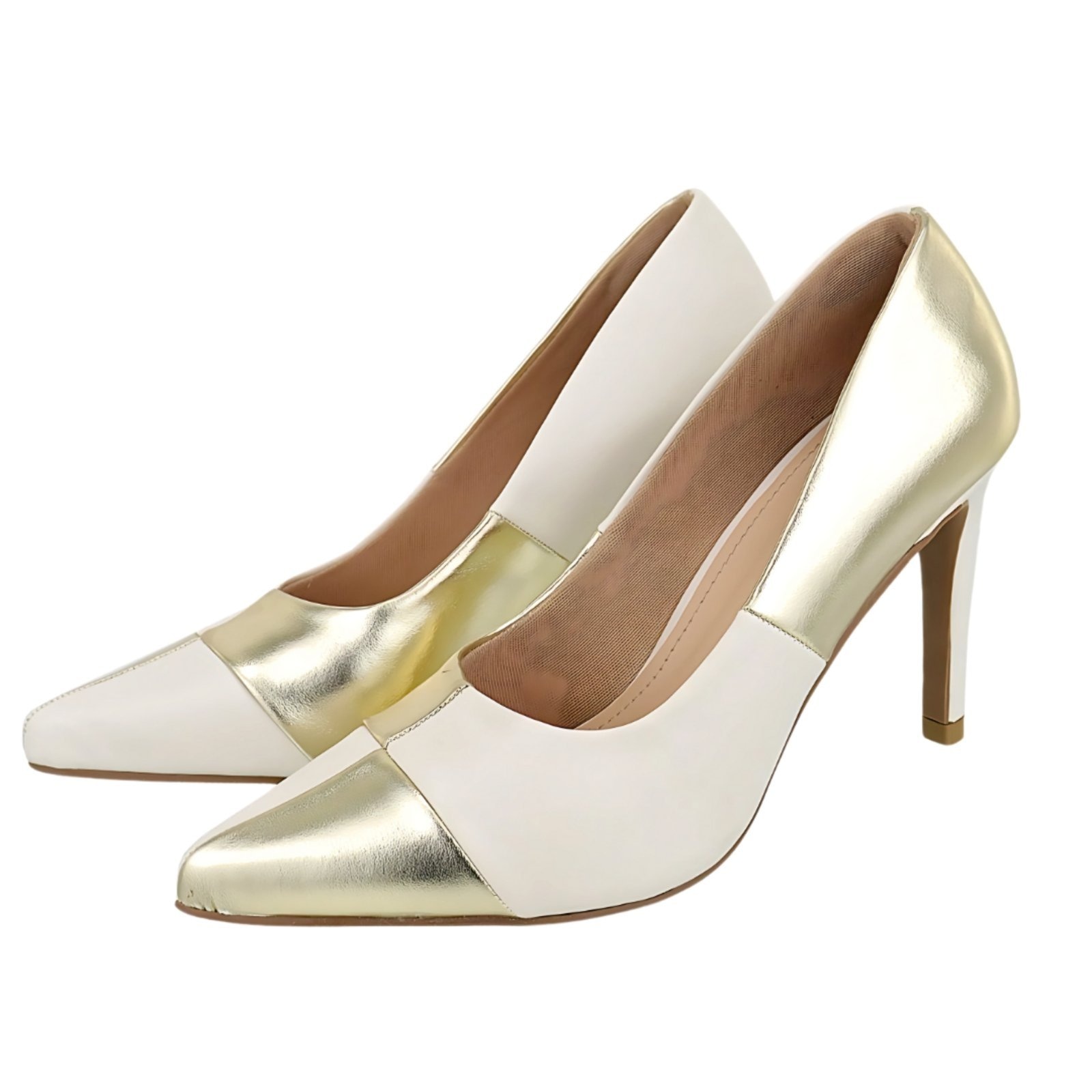 Imagem principal Scarpin Salto Alto Off White e Ouro Light Hannah Footwear xadrez white