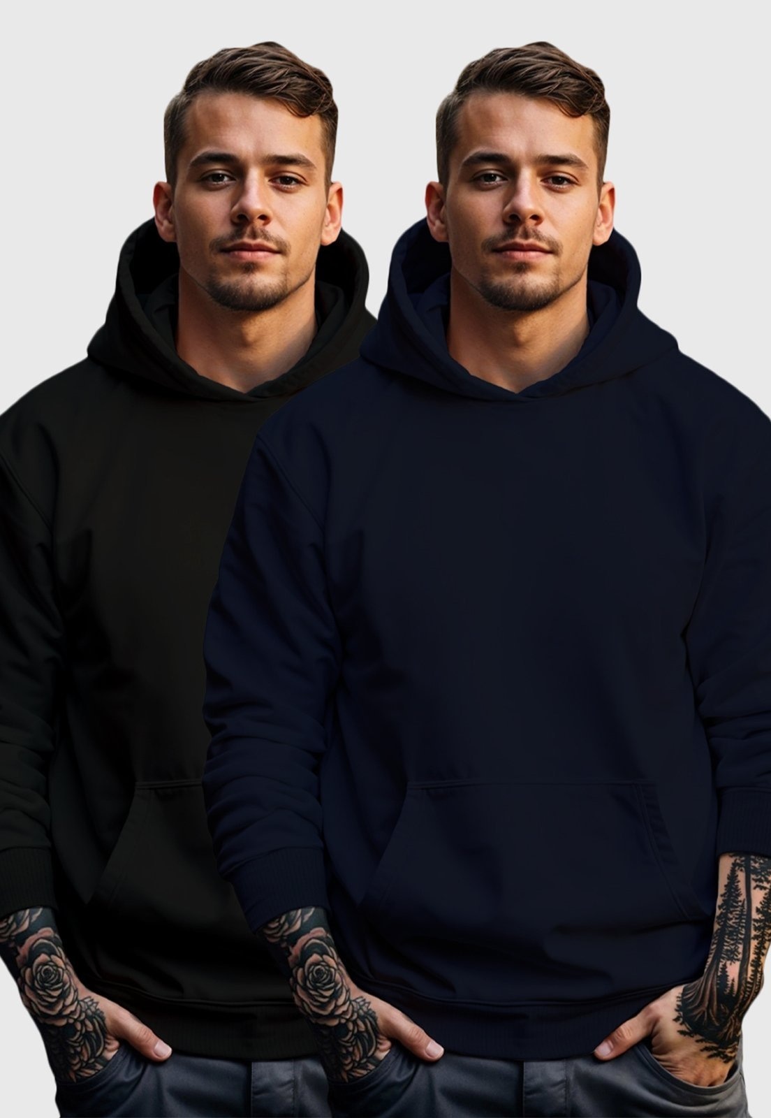 Imagem principal Kit 2 Moletom Canguru Masculino Fechado Flanelado Benellys Liso Marinho com Benellys preto