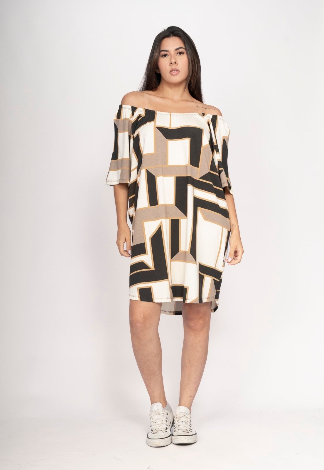 Imagem principal Vestido CabanaFree Curto Malha Ombro a Ombro Mullet Amplo Estampa Igaci Cabanafree estampado