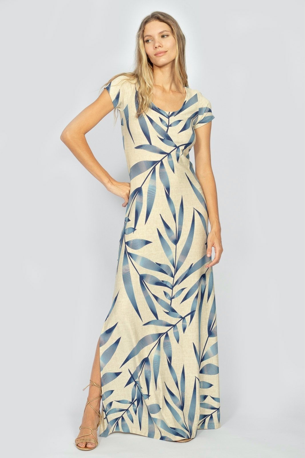 Imagem principal Vestido Longo Malha Gola Canoa Manga Curta Bambu l Amazonia Vital azul/azul