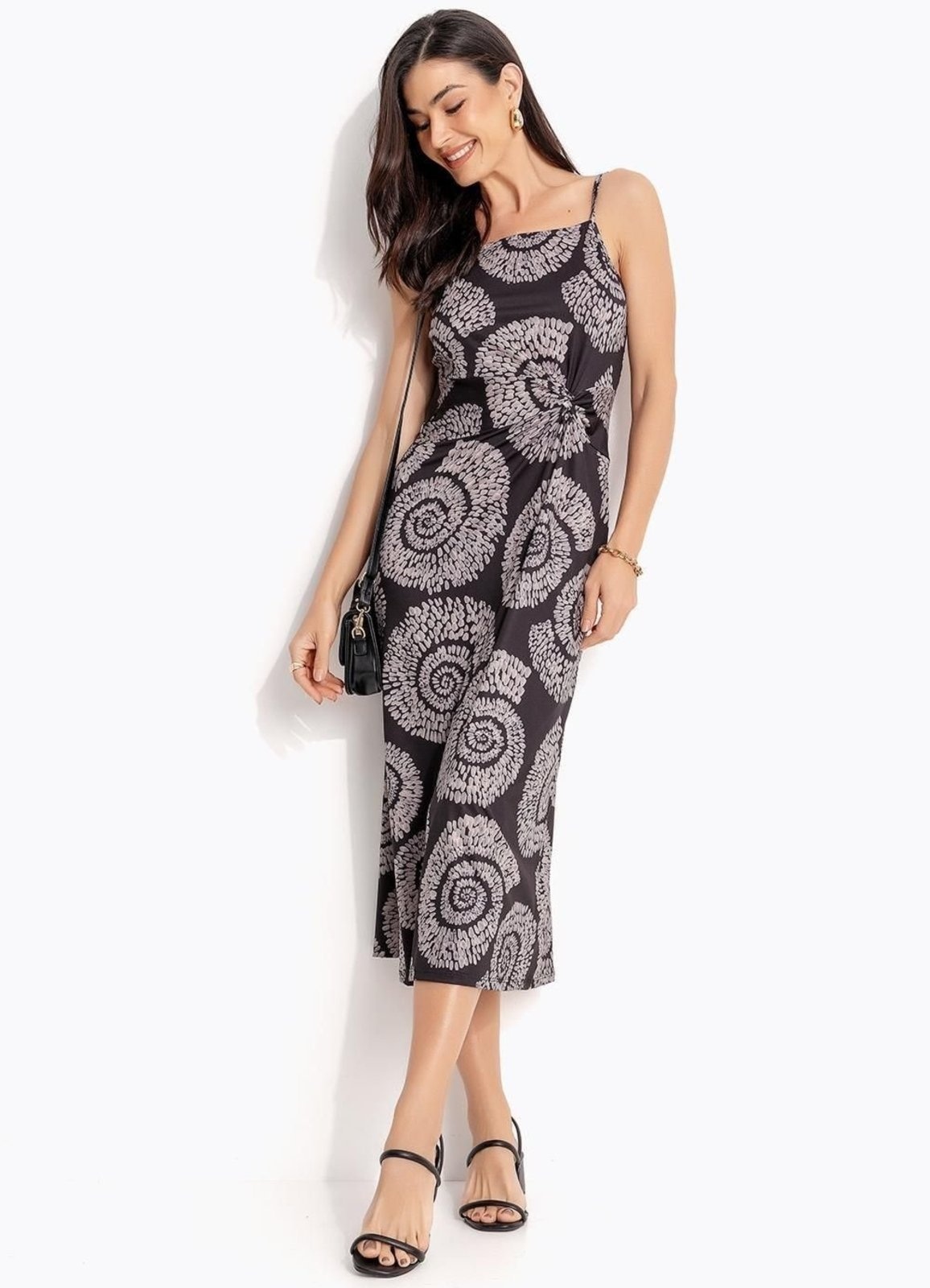 Imagem principal Vestido Em Malha Fria Quintess Caracol Dourado Quintess preto