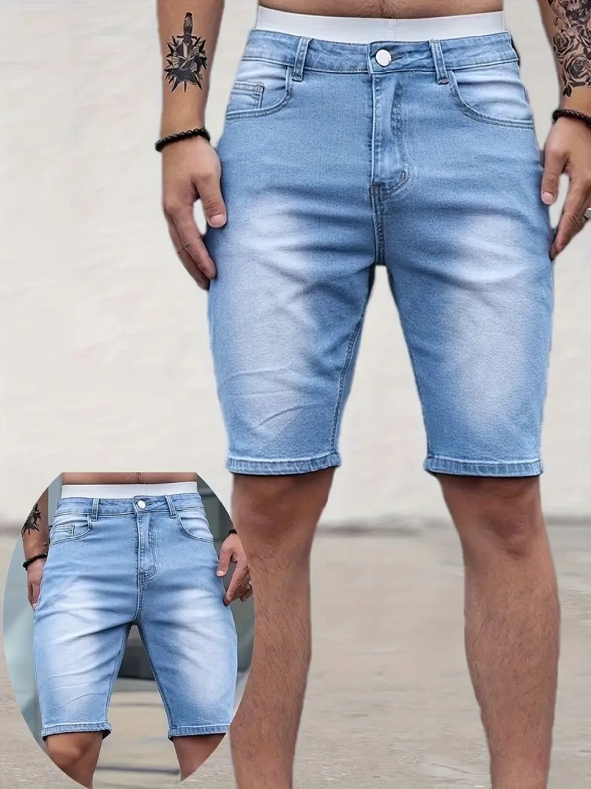 Imagem principal Bermuda Masculina Kovali Casual Skinny Premium Com Elastano Confortável Style Delavê Clara KOVALI FASHION STORE azul/jeans