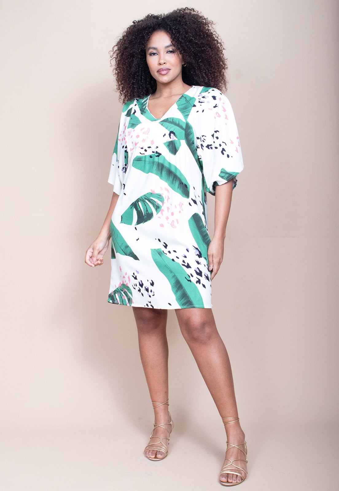 Imagem principal Vestido Curto Cabana Free Pequi Viscose Estampa Folhagem Poética Cabanafree branco/estampado