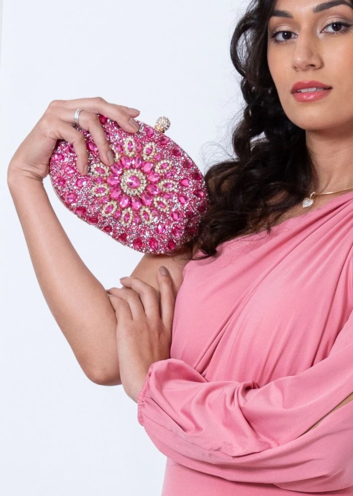 Imagem principal Bolsa Clutch Festa Casamento Premium Ellegancy Madrinhas Oval Pedraria Cia do Vestido Cia do Vestido pink