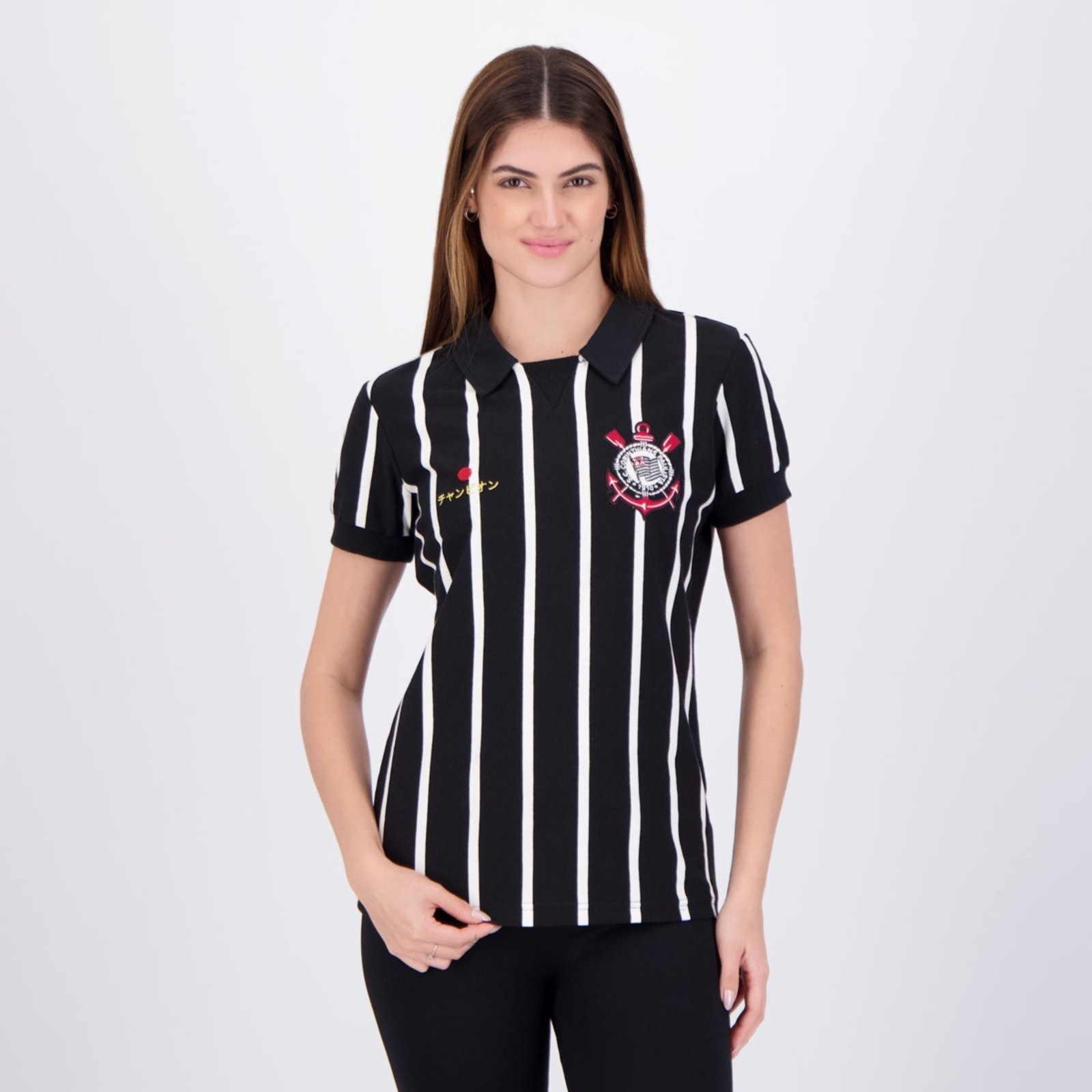 Imagem principal Polo Corinthians Retrô Japão Feminina Preta Coimbra preto