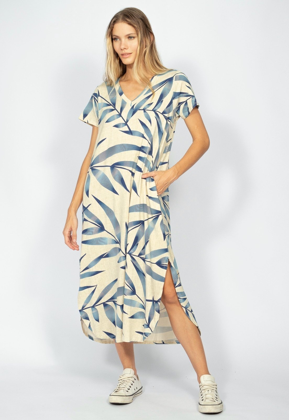 Imagem principal Vestido Midi Amazonia Vital Malha com Bolso Bambu l Amazonia Vital azul/estampado/azul