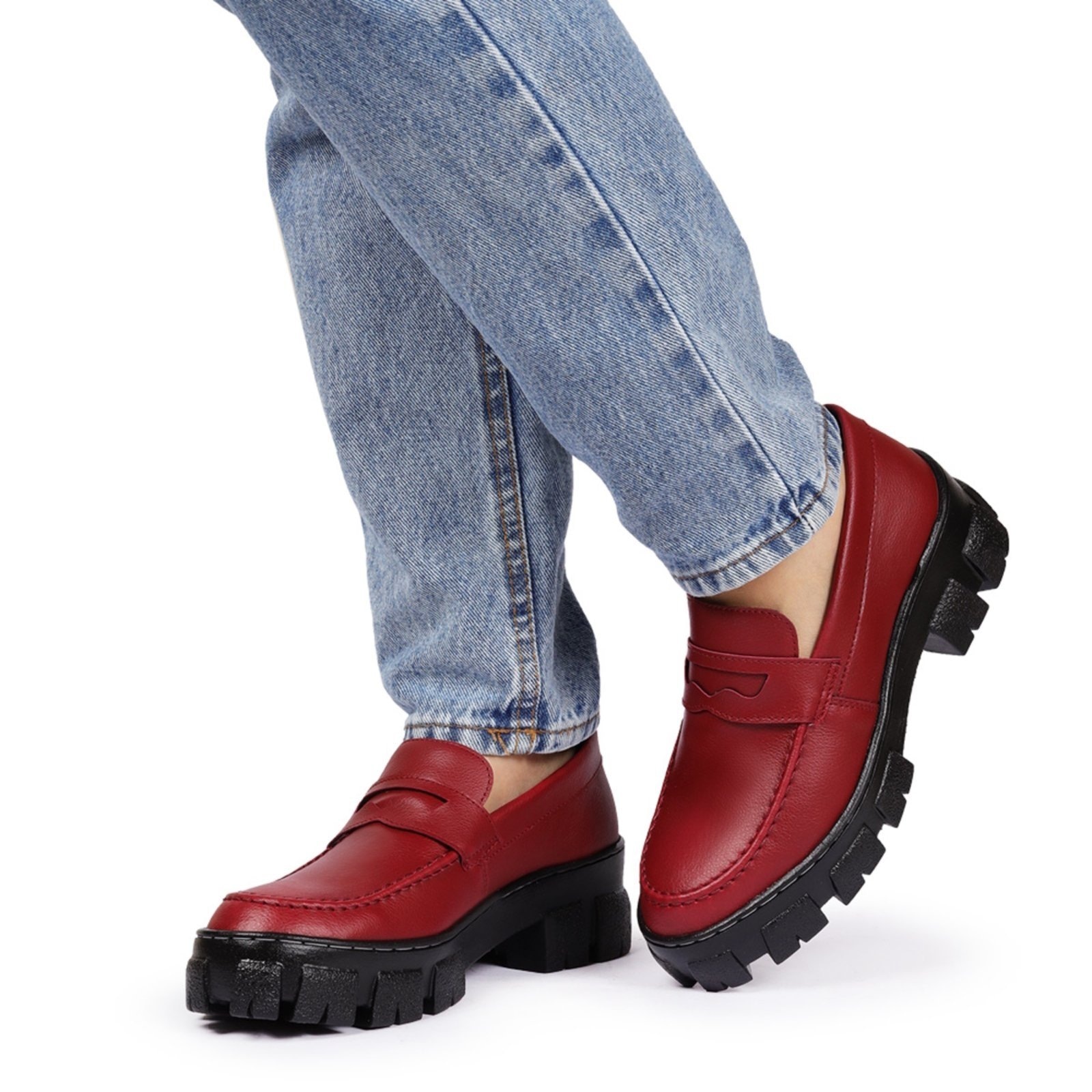 Imagem principal Mocassim Tratorado Feminino Confortavel Bia Ramos bordô/vermelho