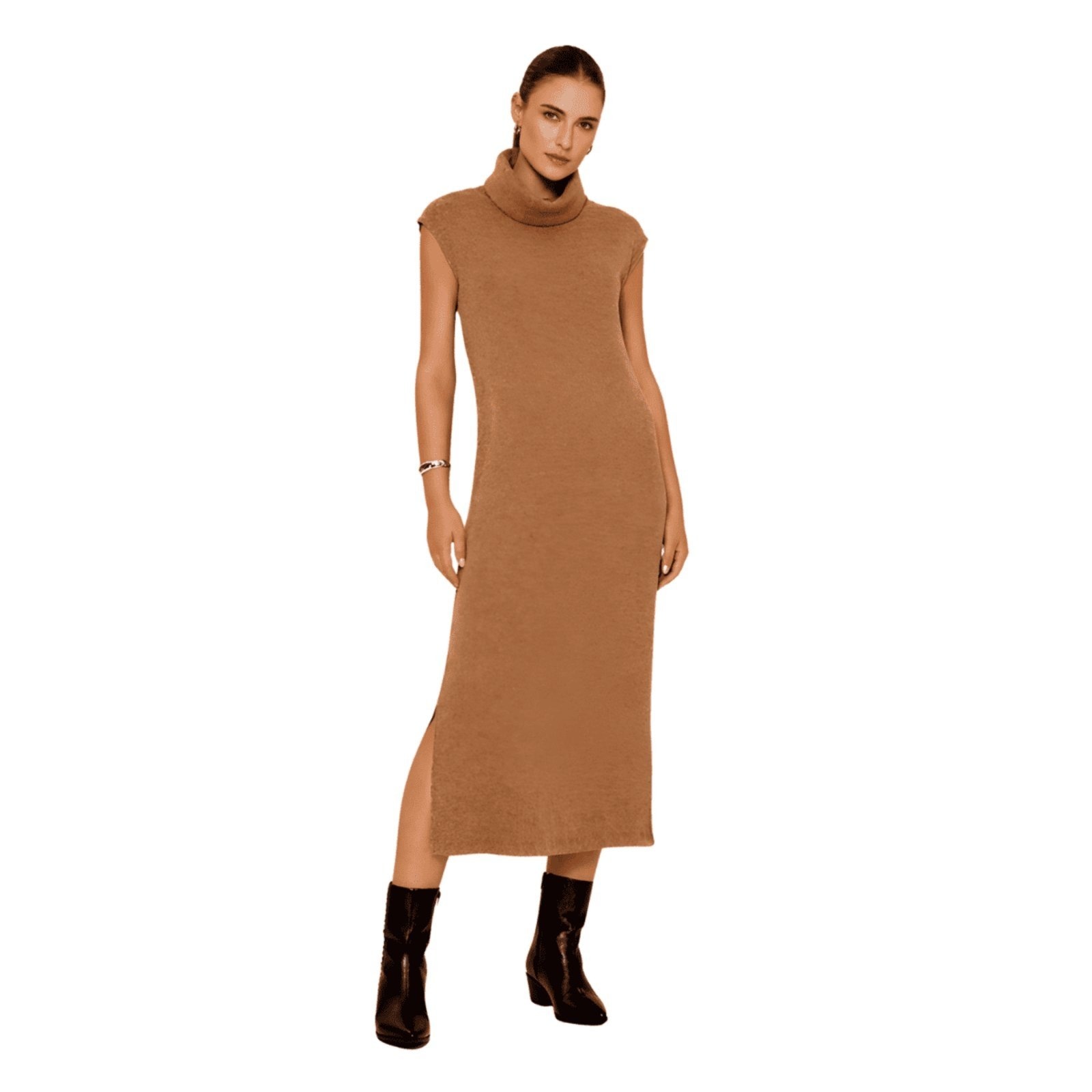 Imagem principal Vestido Canelado Tricô Gola Alta Lez a Lez caramelo