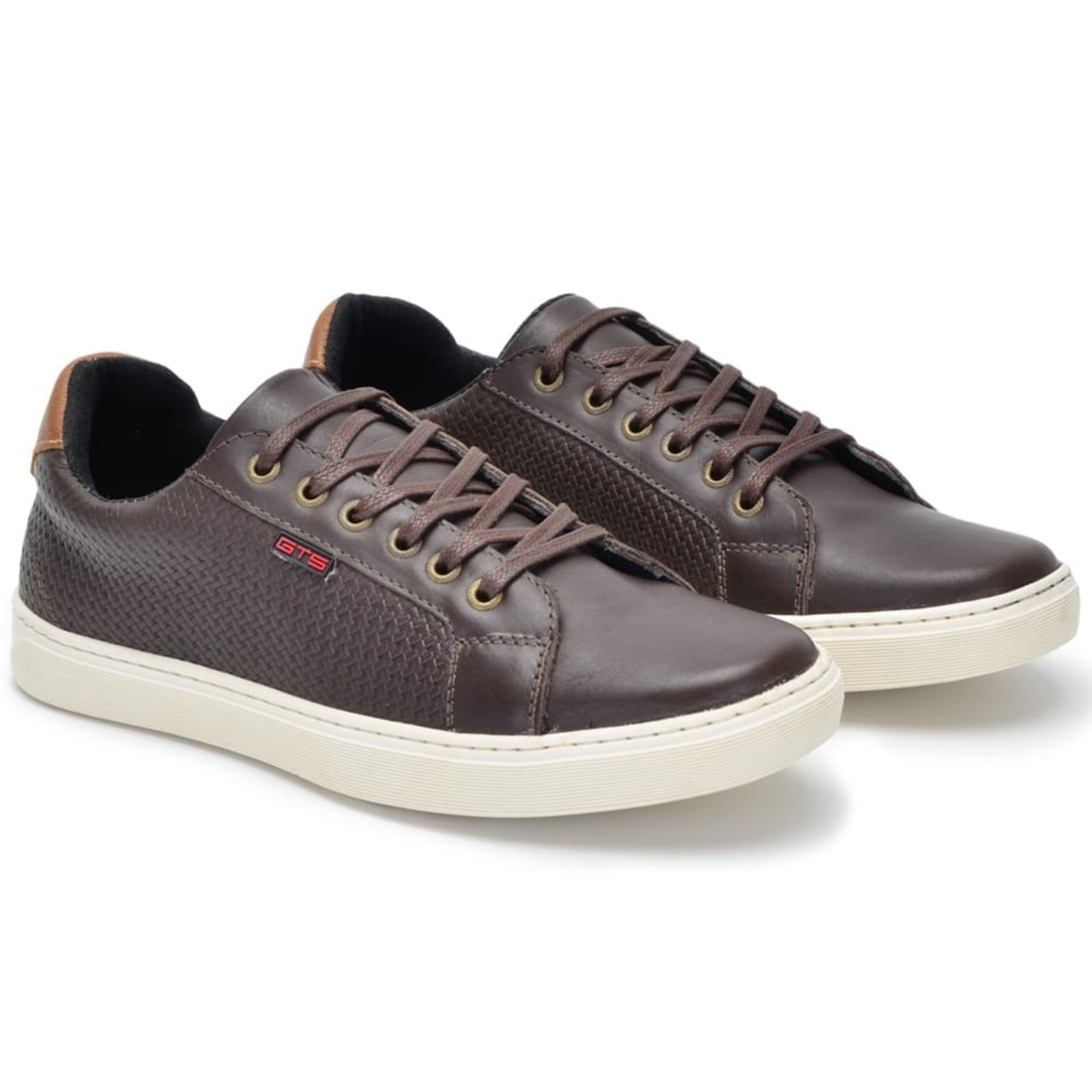 Imagem principal Sapatênis Couro Masculino Tênis Casual Confortável Solado Flat Emborrachado Amarração FRANCA GRIFFE café