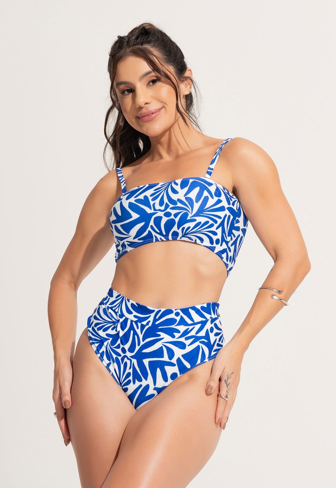 Imagem principal Biquíni MVB Modas Top Faixa Hot Pants Cintura Alta Santorini Mvb Modas azul/branco/estampado/multicolorido