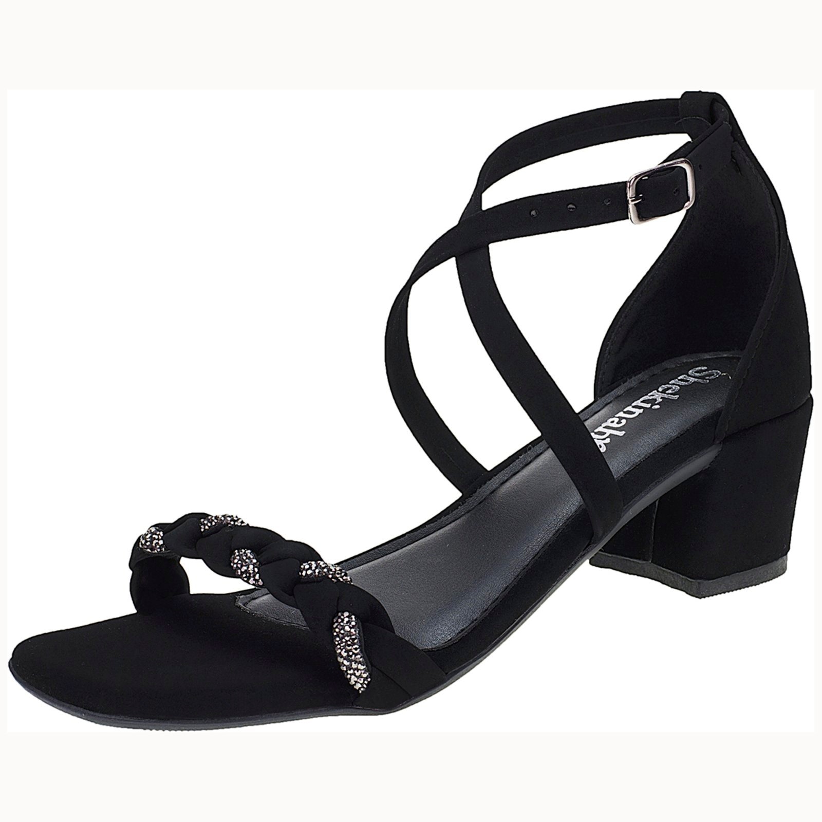Imagem principal Saltinho Feminino Sandália Salto Shekinah Confortável Tranças Strass Tiras Cruzadas Shekinah preto