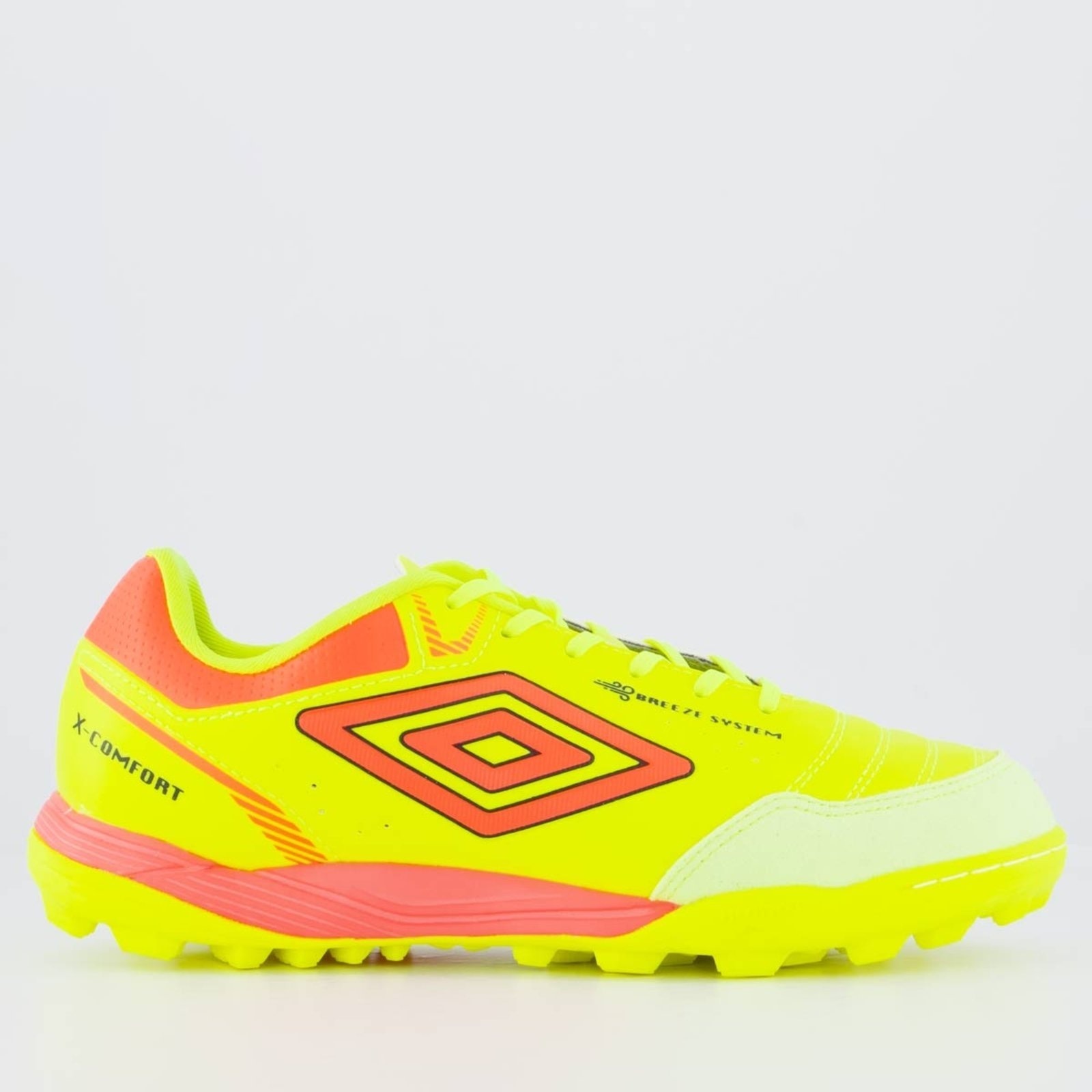 Imagem principal Chuteira Umbro X-Comfort Society Amarela Neon e Coral Umbro amarelo neon