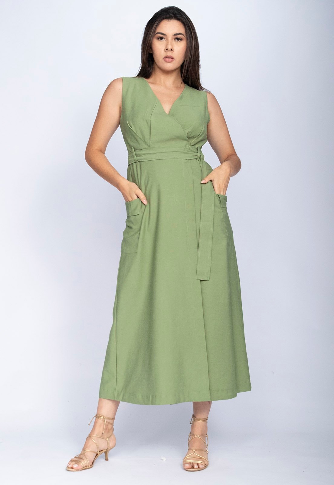 Imagem principal Vestido Amazonia Vital Midi Duna Transpassado com Bolsos Sage Amazonia Vital verde